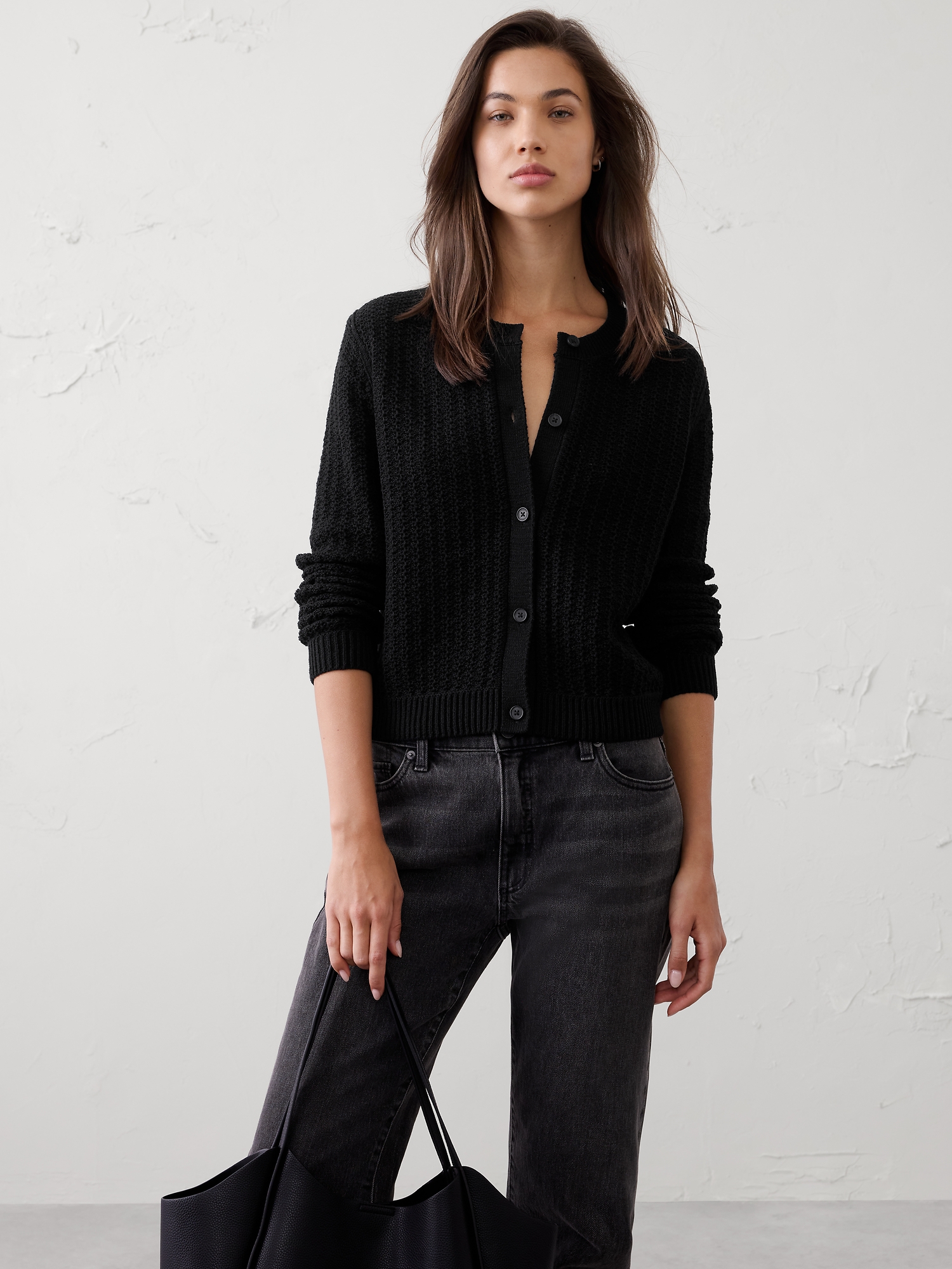 Tape Yarn Cardigan Sweater