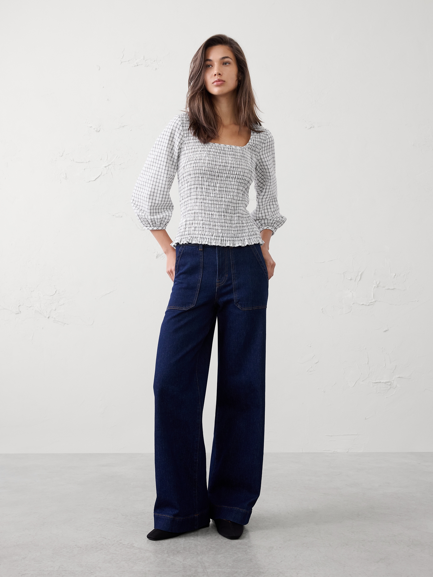 Image number 1 showing, Seersucker Smocked-Bodice Top