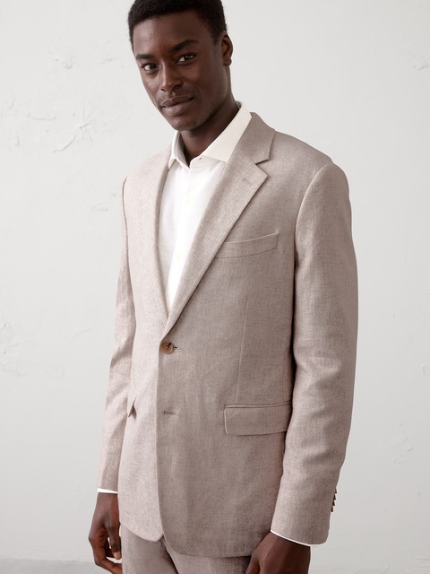 Linen-Blend Herringbone Suit Jacket