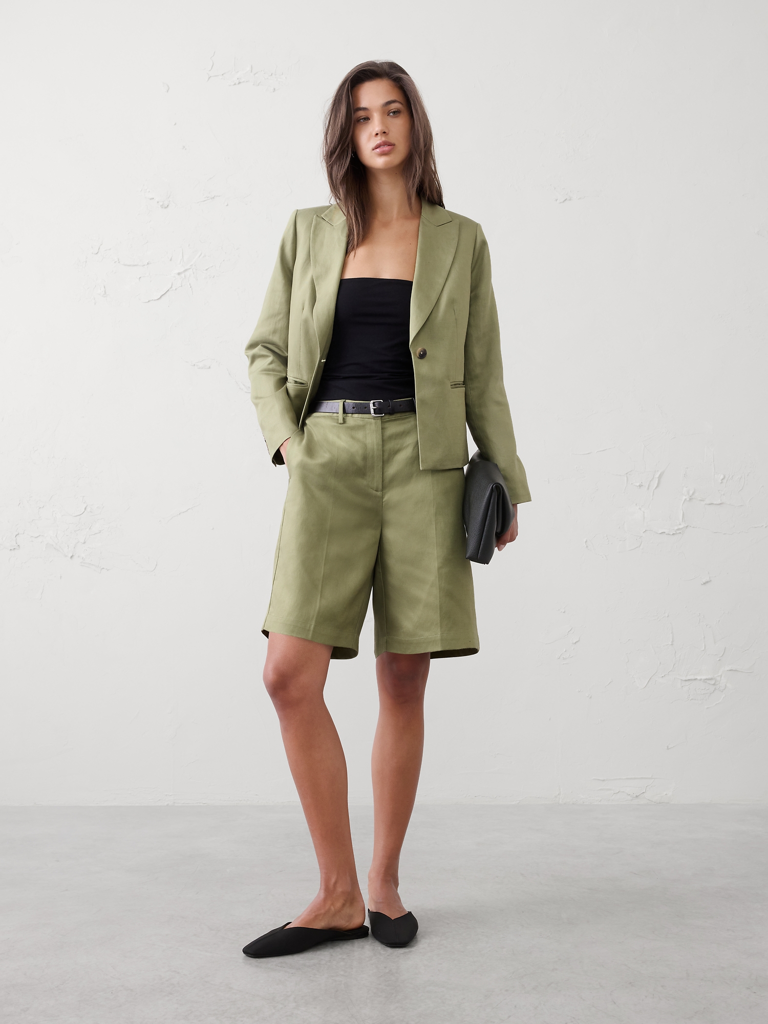 Linen-Blend Fitted Blazer