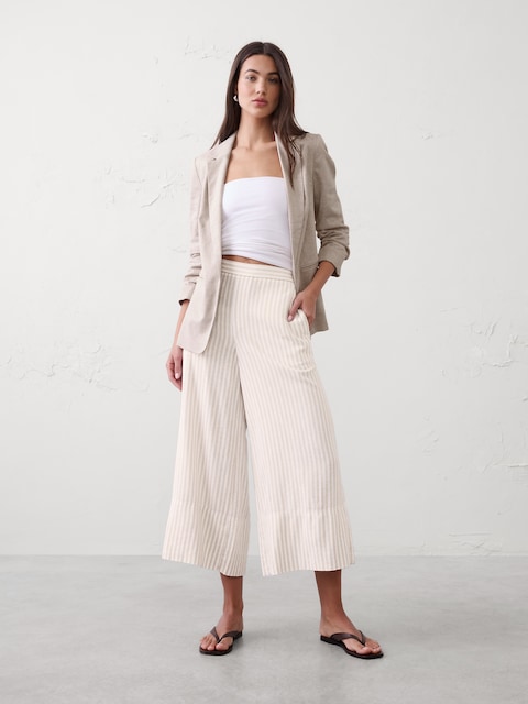 Anyday Wide-Leg High-Rise Linen-Blend Cropped Pant