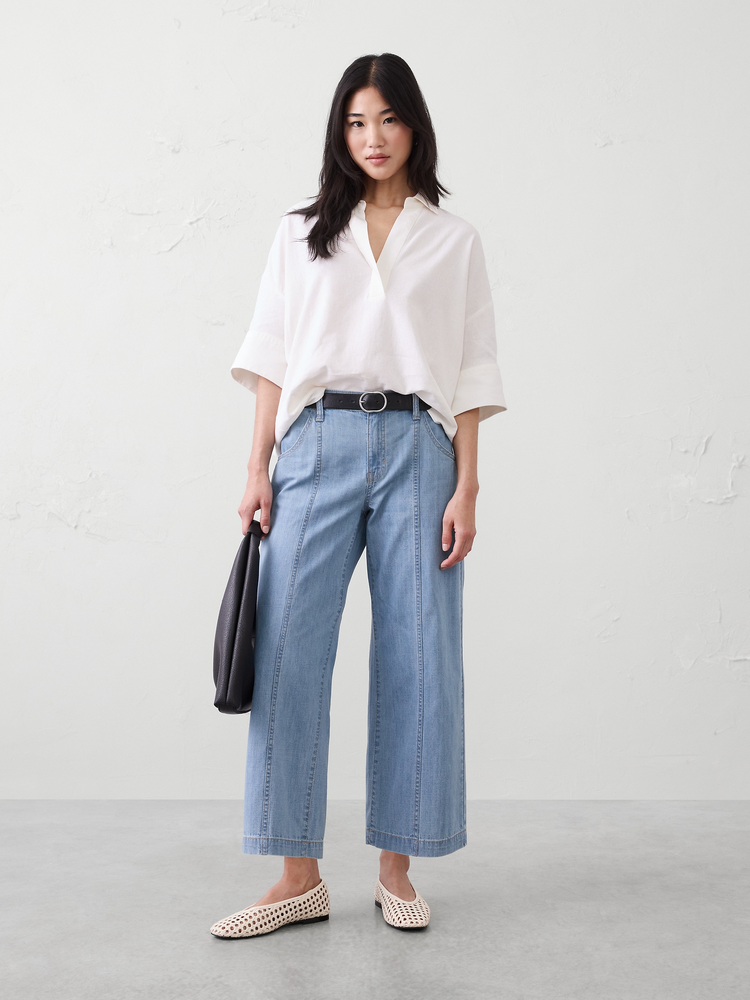 Image number 1 showing, Mid-Rise Wide-Leg Summer Weight Cropped Jean