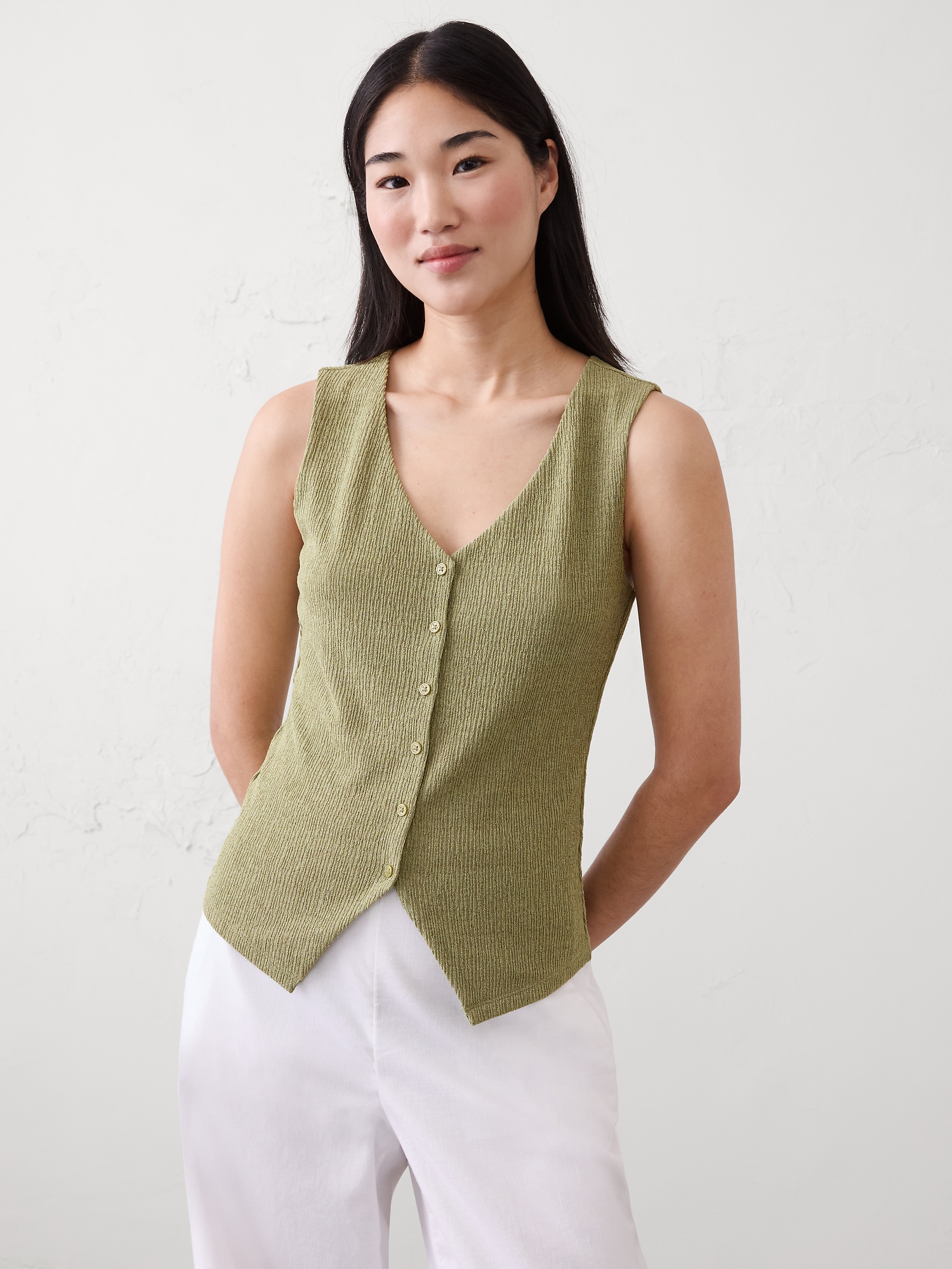 Image number 1 showing, Jacquard Crinkled Vest Top