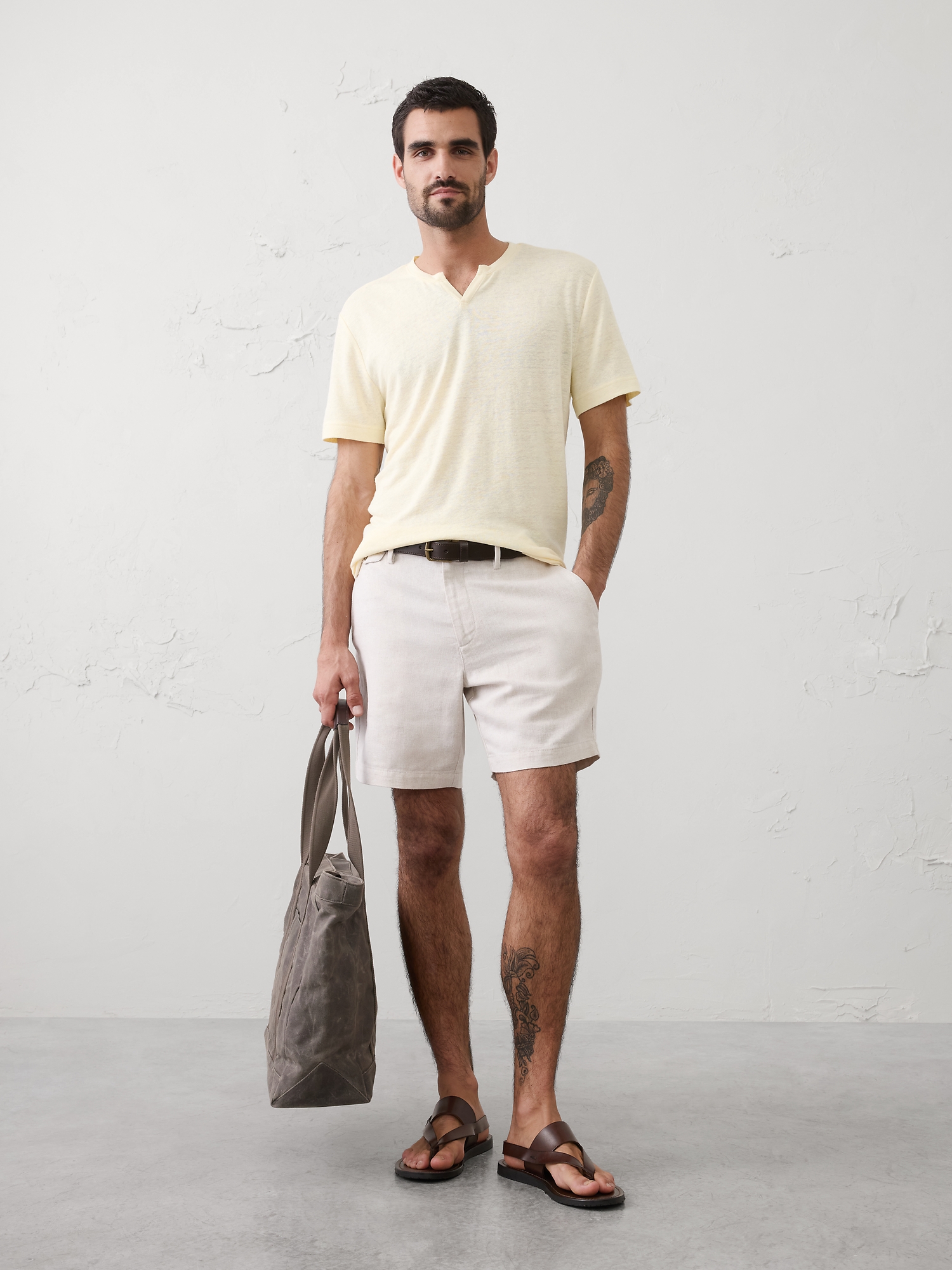 Image number 1 showing, Standard-Fit Linen-Blend Notch T-Shirt