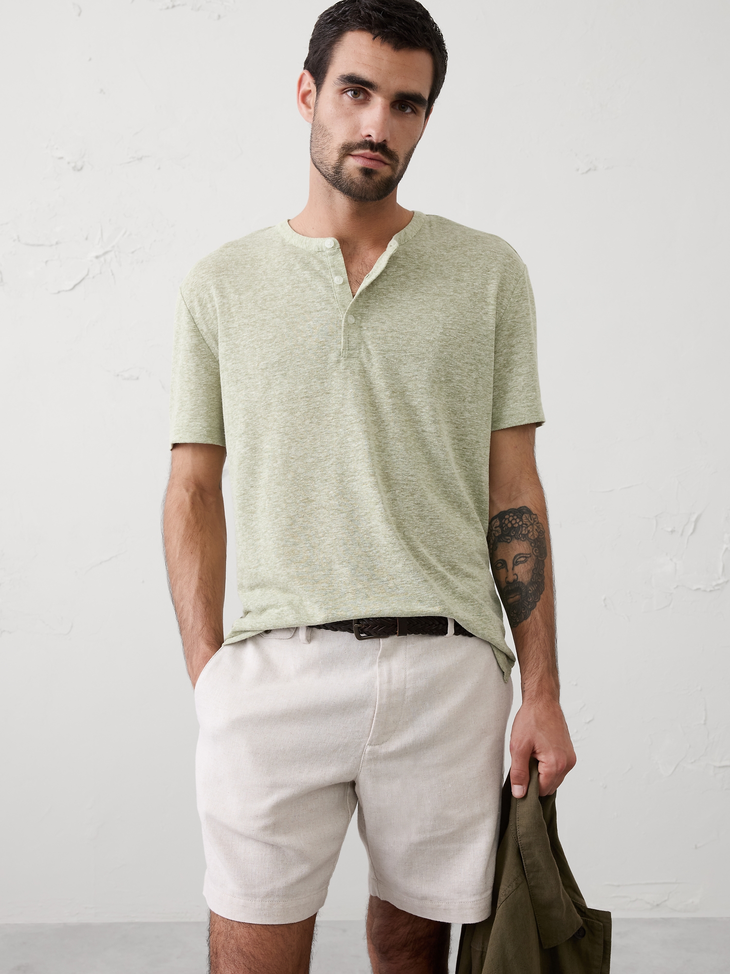 Image number 1 showing, Standard-Fit Linen-Blend Henley