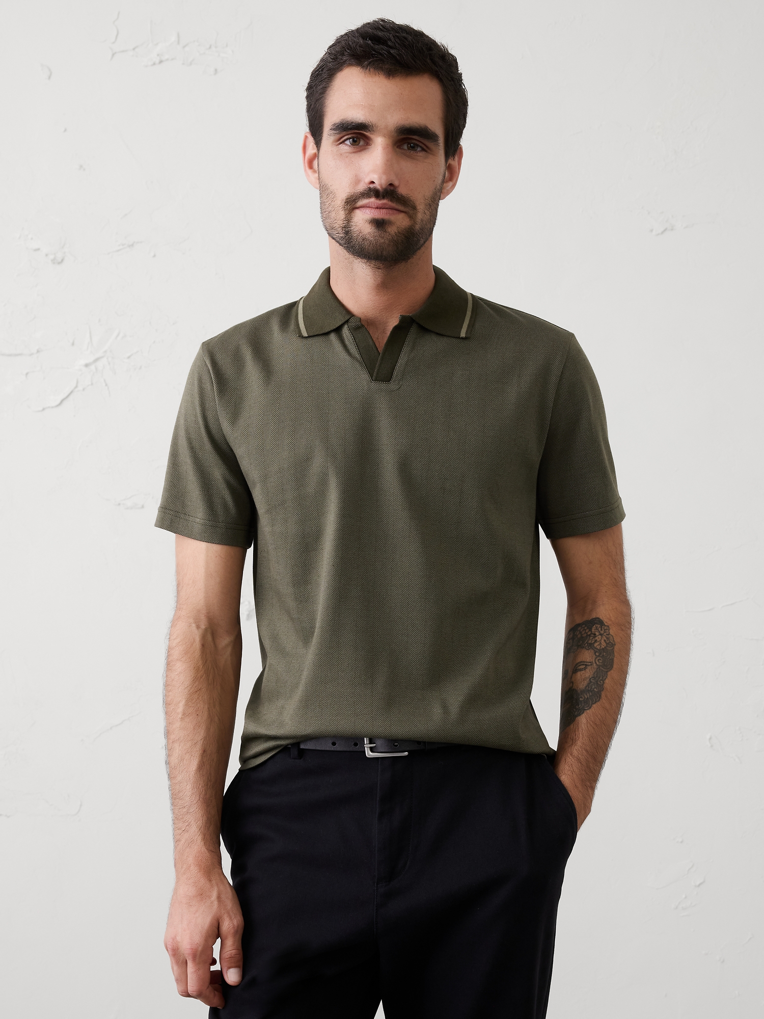 Image number 1 showing, Standard-Fit Luxe Touch Johnny-Collar Polo