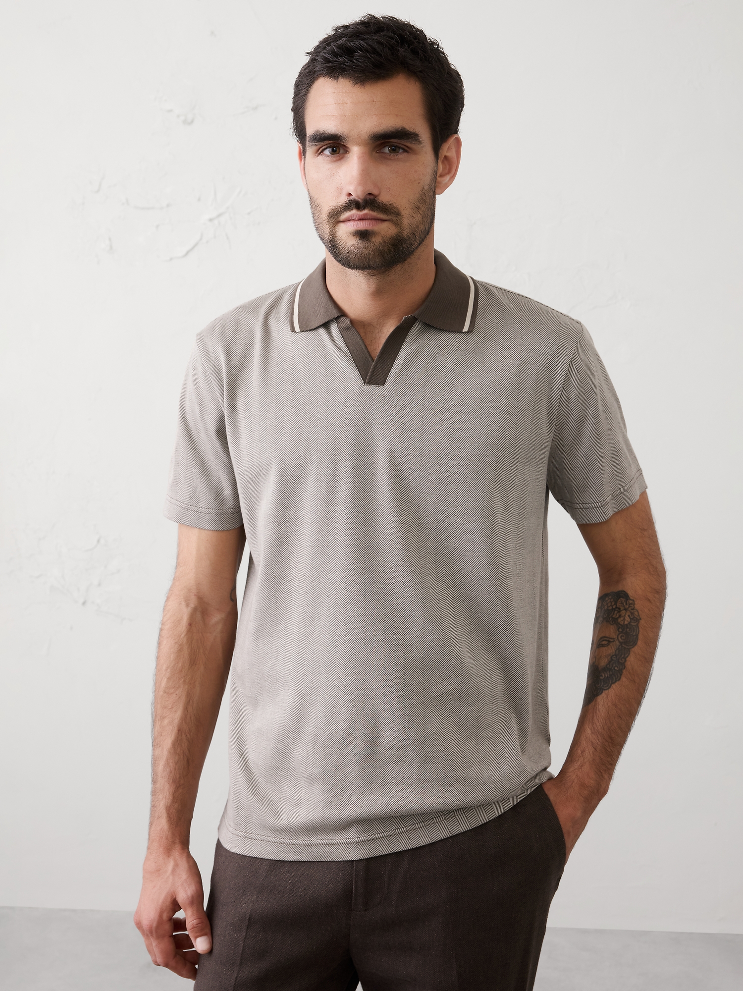 Image number 1 showing, Standard-Fit Luxe Touch Johnny-Collar Polo