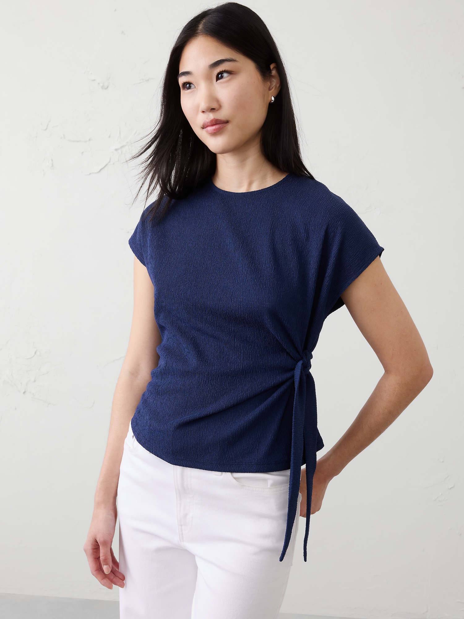 Image number 1 showing, Textured Smocked Side-Tie Top