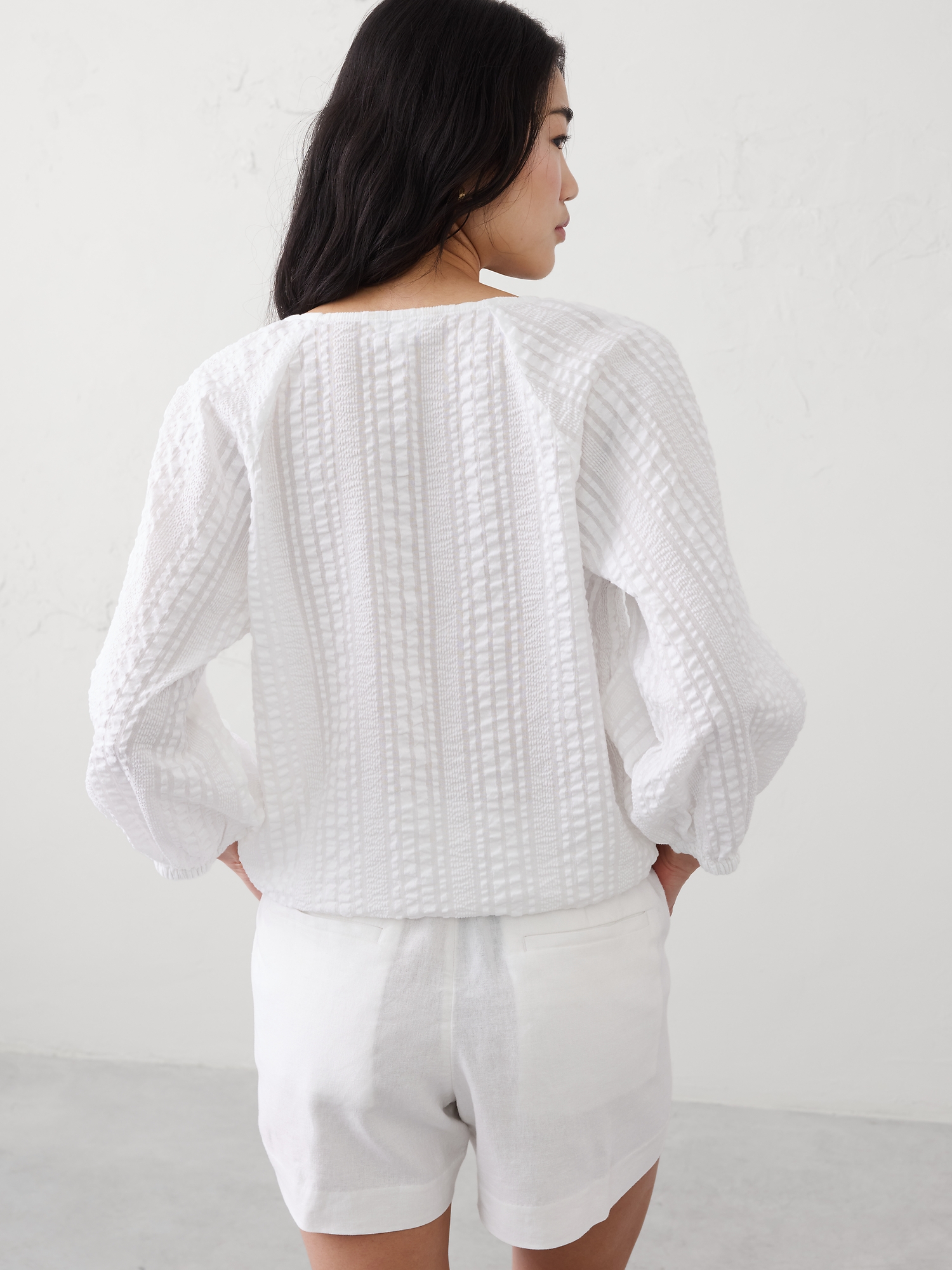 Image number 2 showing, Blouson-Sleeve Buttoned Cloud Check Top