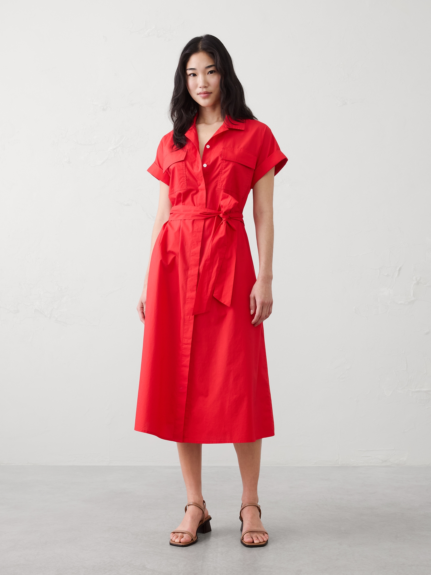 Image number 1 showing, Poplin Utility Midi Shirtdress