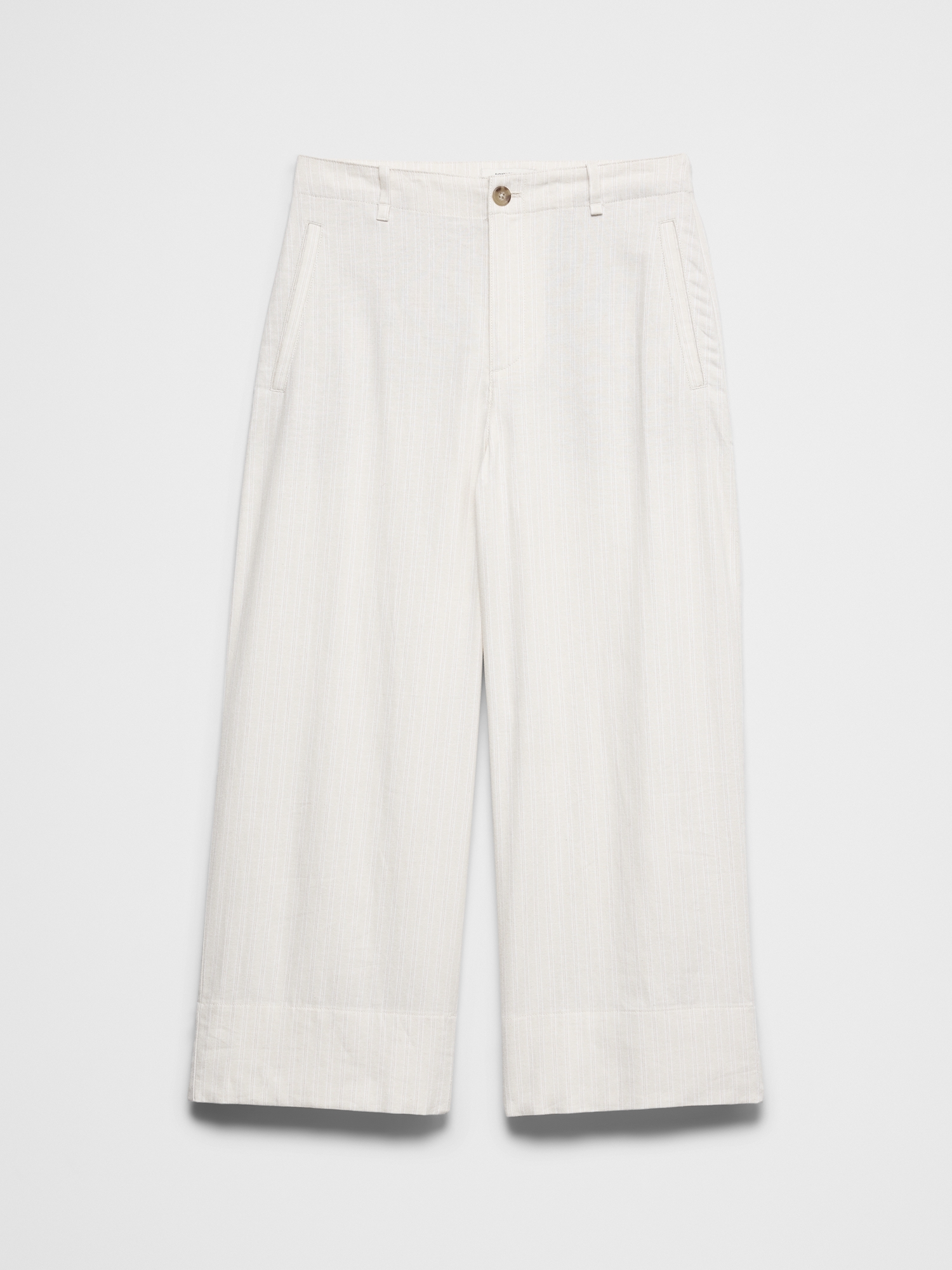 Image number 4 showing, Wide-Leg High-Rise Stripe Linen-Blend Cropped Pant