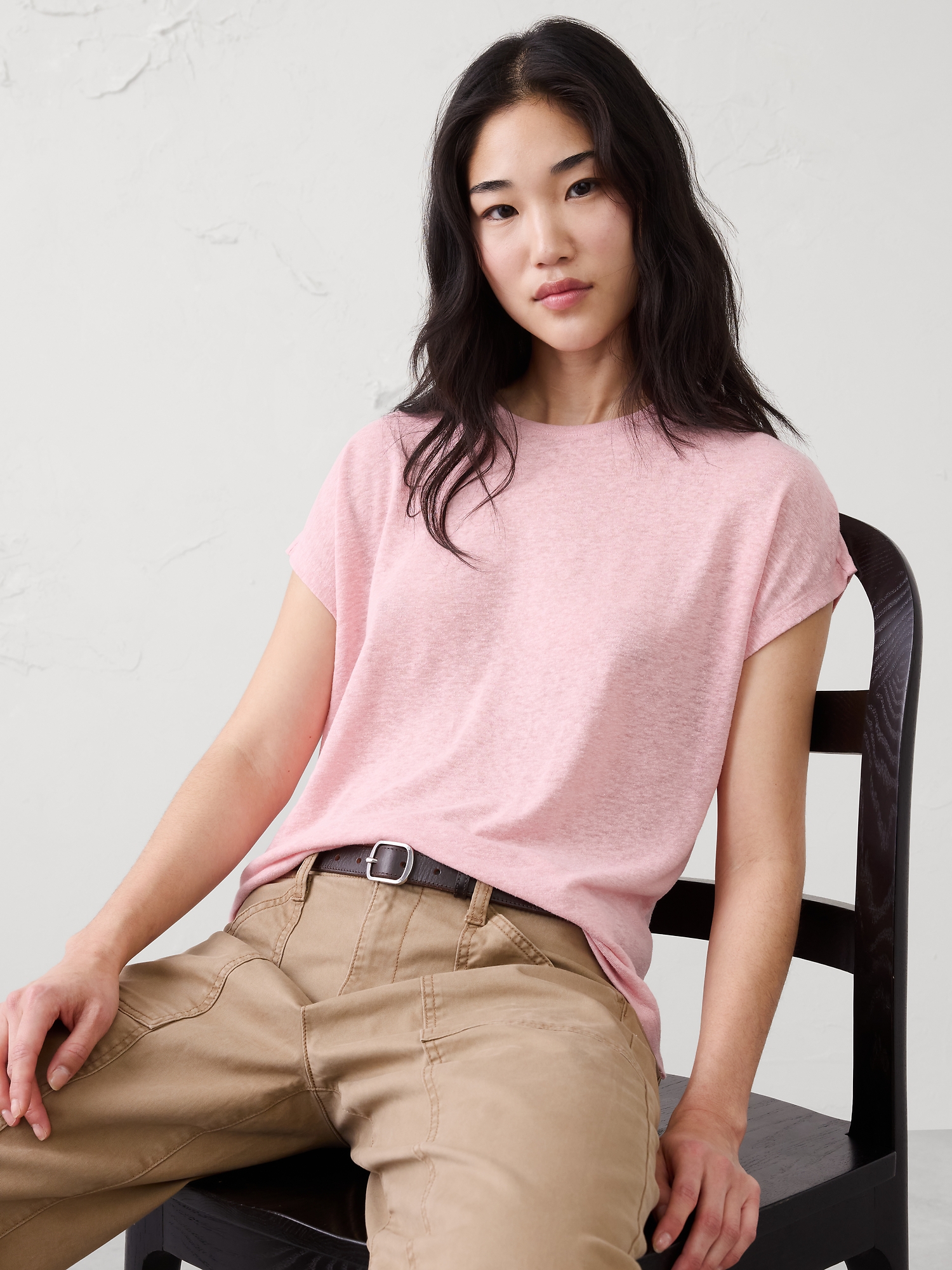 Image number 3 showing, Linen-Blend Cap-Sleeve T-Shirt