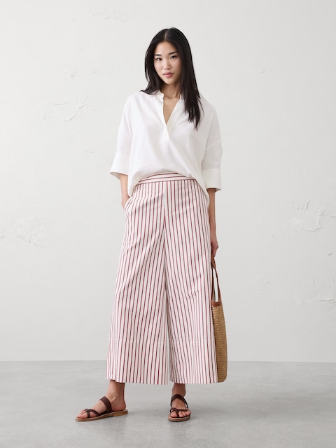 Anyday Wide-Leg High-Rise Seersucker Cropped Pant