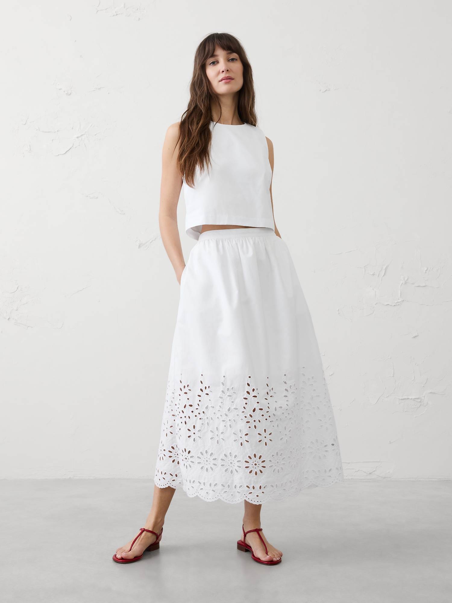 Image number 1 showing, Eyelet Midi Skirt