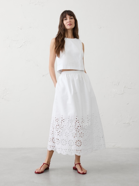 Eyelet Midi Skirt