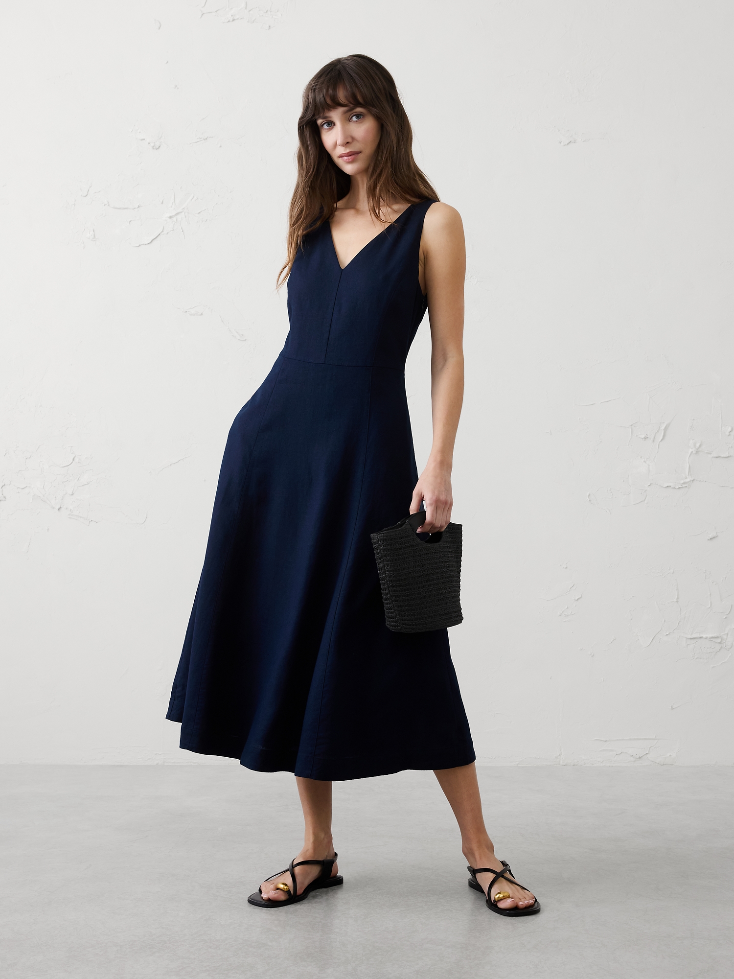 Image number 1 showing, Linen-Blend Drapey Midi Dress