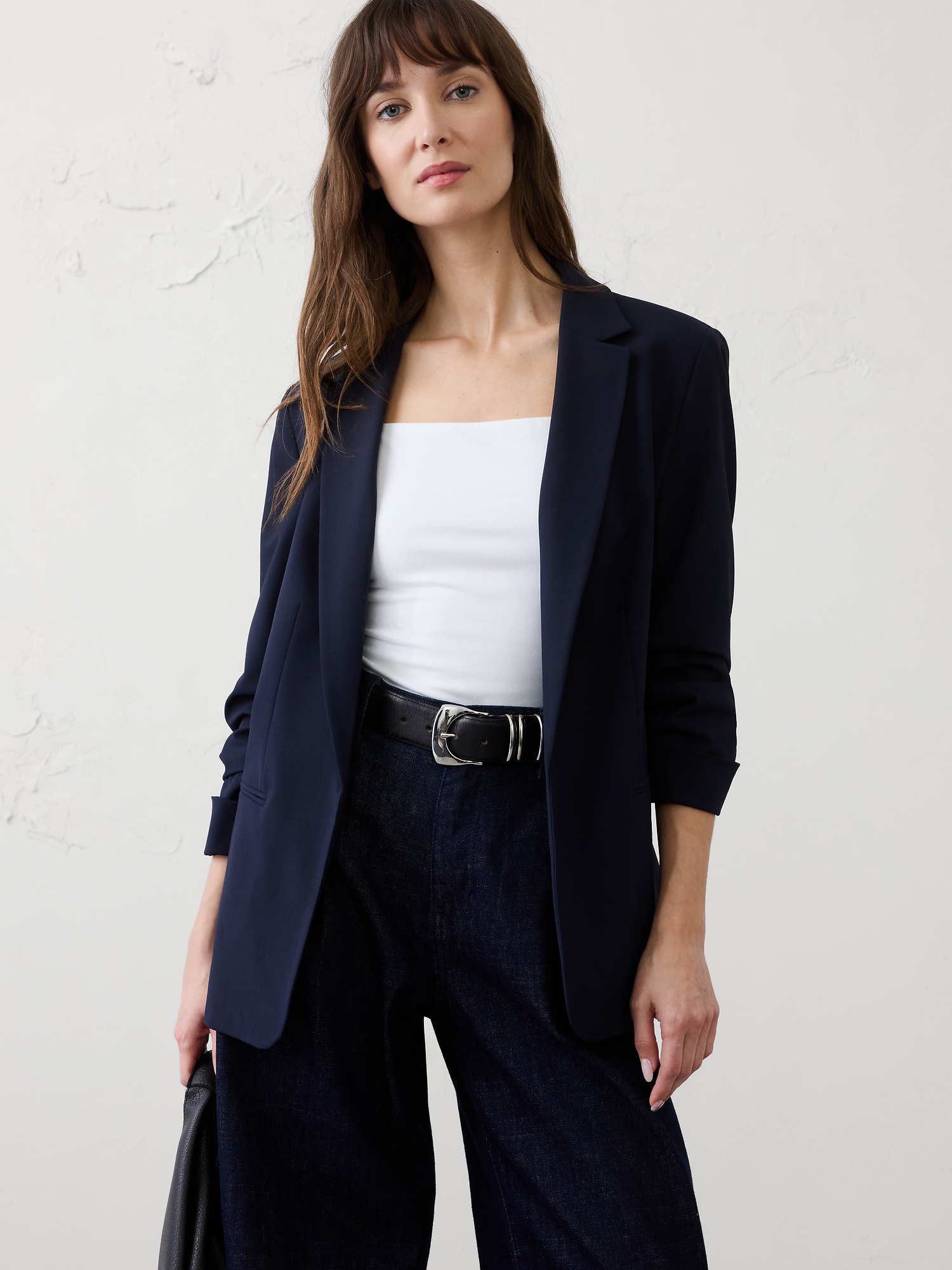 Image number 1 showing, Sculpted Stretch Ruched-Sleeve Blazer