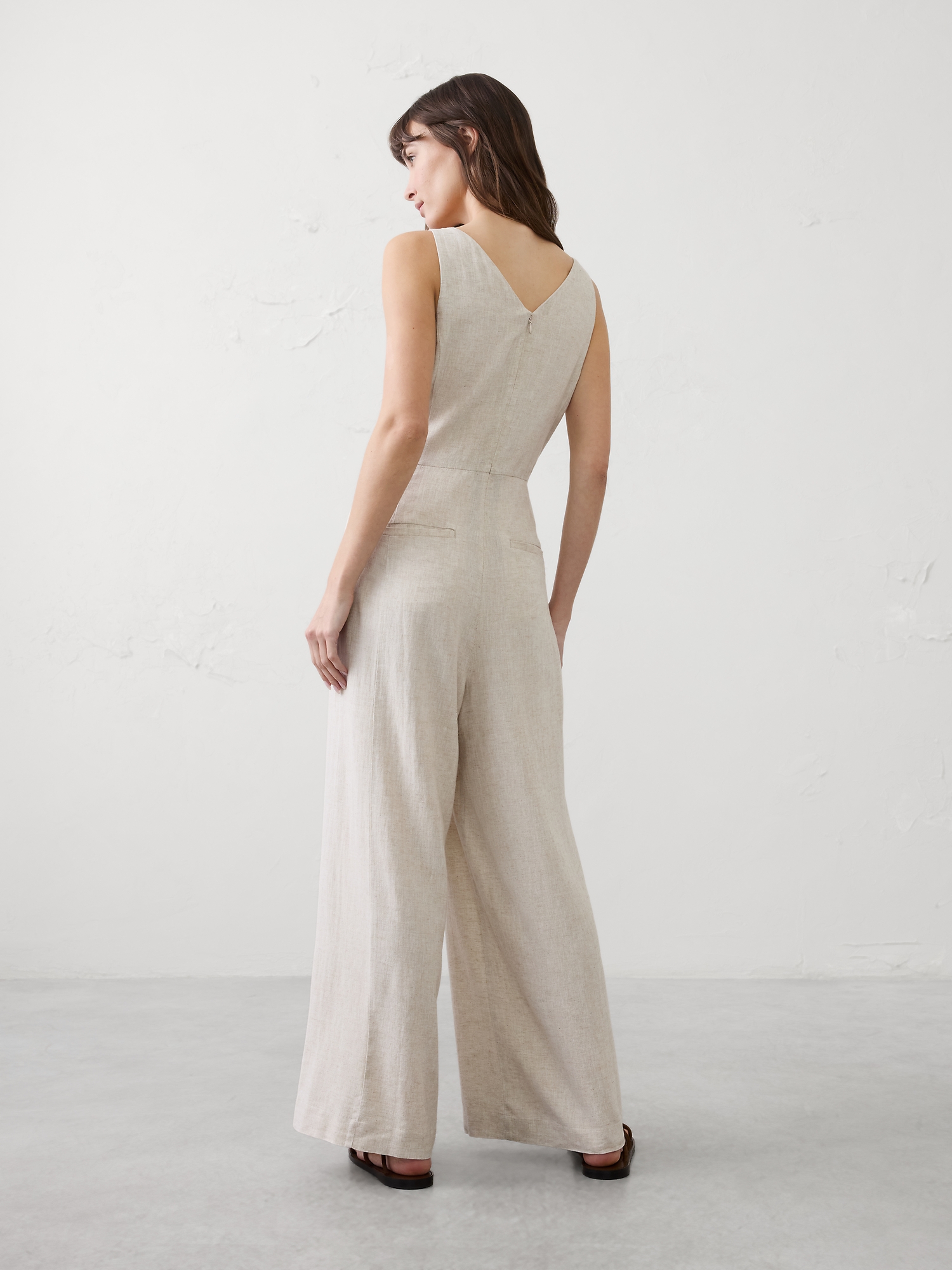 Image number 2 showing, Linen-Blend Vee-Neck Jumpsuit
