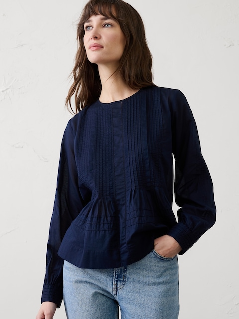 Pintuck Button-Back Top