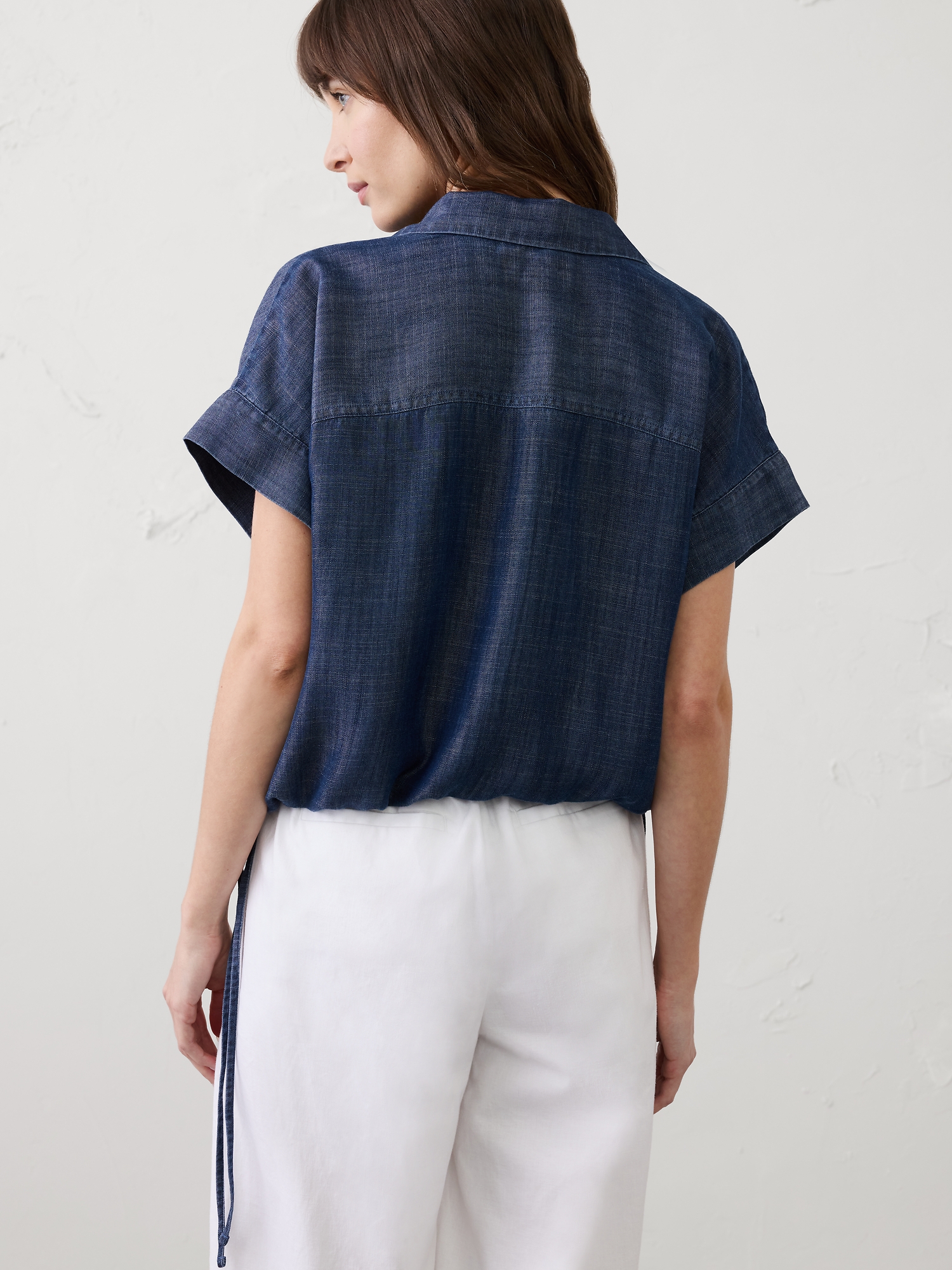 Image number 2 showing, Tencel Chambray Drawstring-Hem Shirt