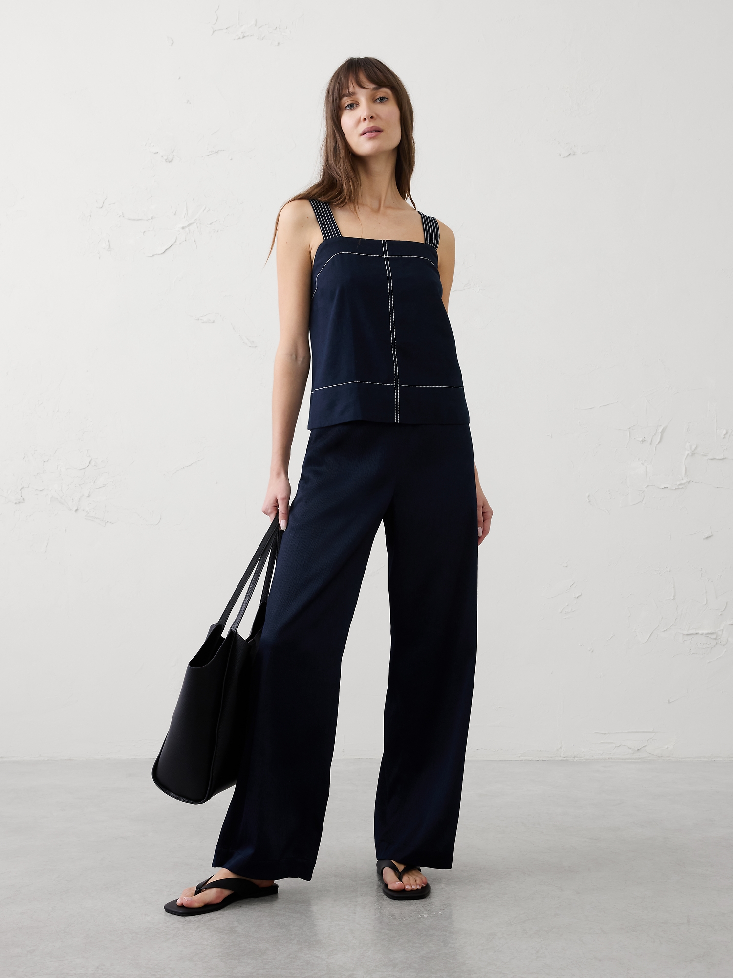 Image number 1 showing, Wide-Leg High-Rise Crinkle Satin Pull-On Pant