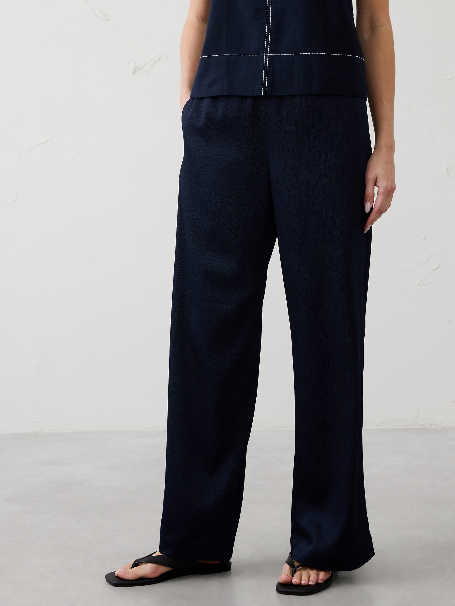 Image number 3 showing, Wide-Leg High-Rise Crinkle Satin Pull-On Pant
