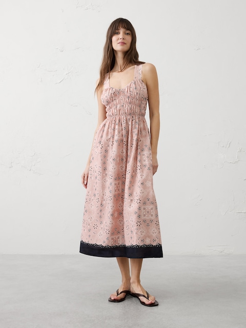 Voile Shirred-Bust Midi Dress