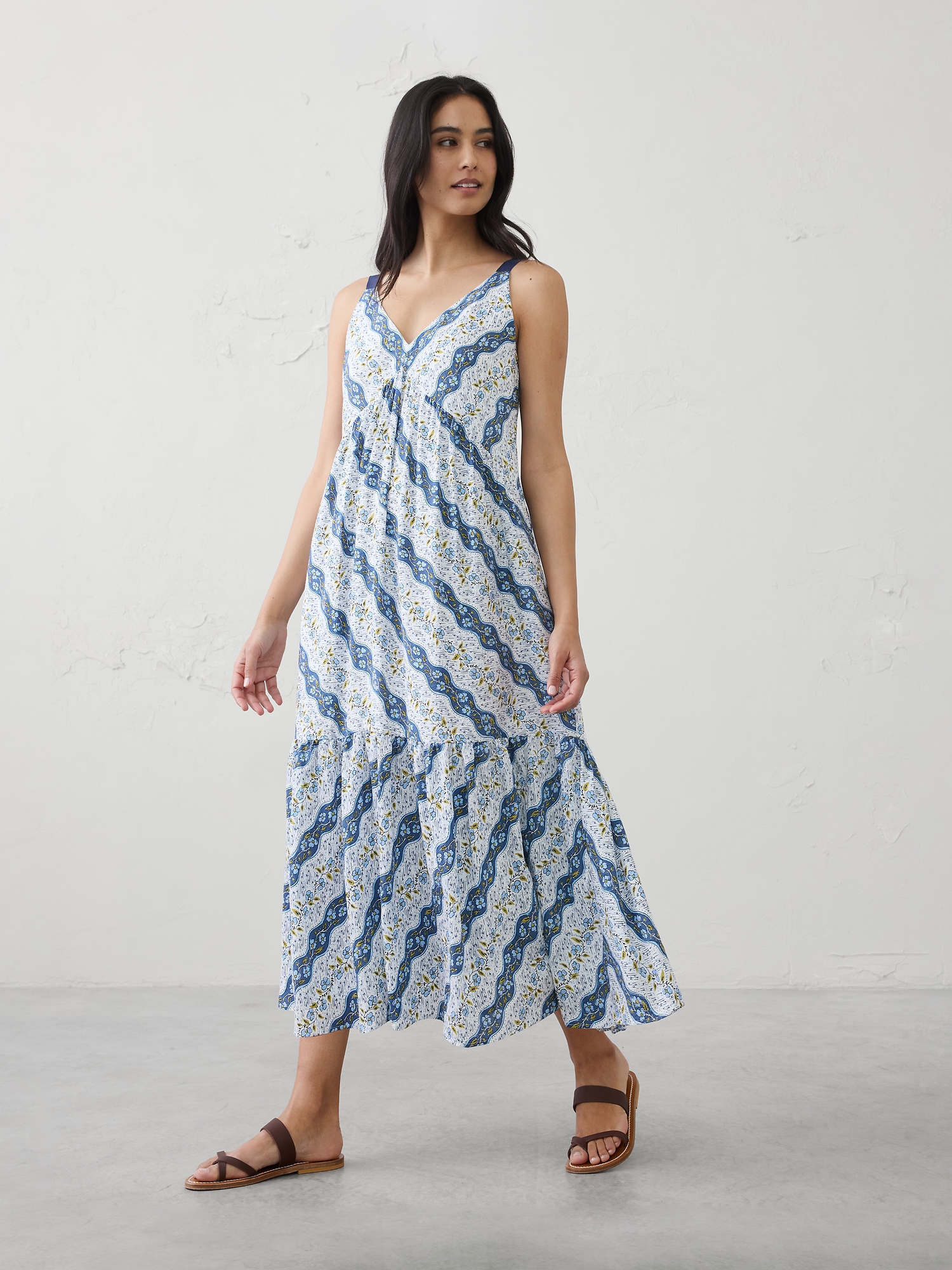 Image number 1 showing, Silky Slub Empire-Tiered Midi Dress