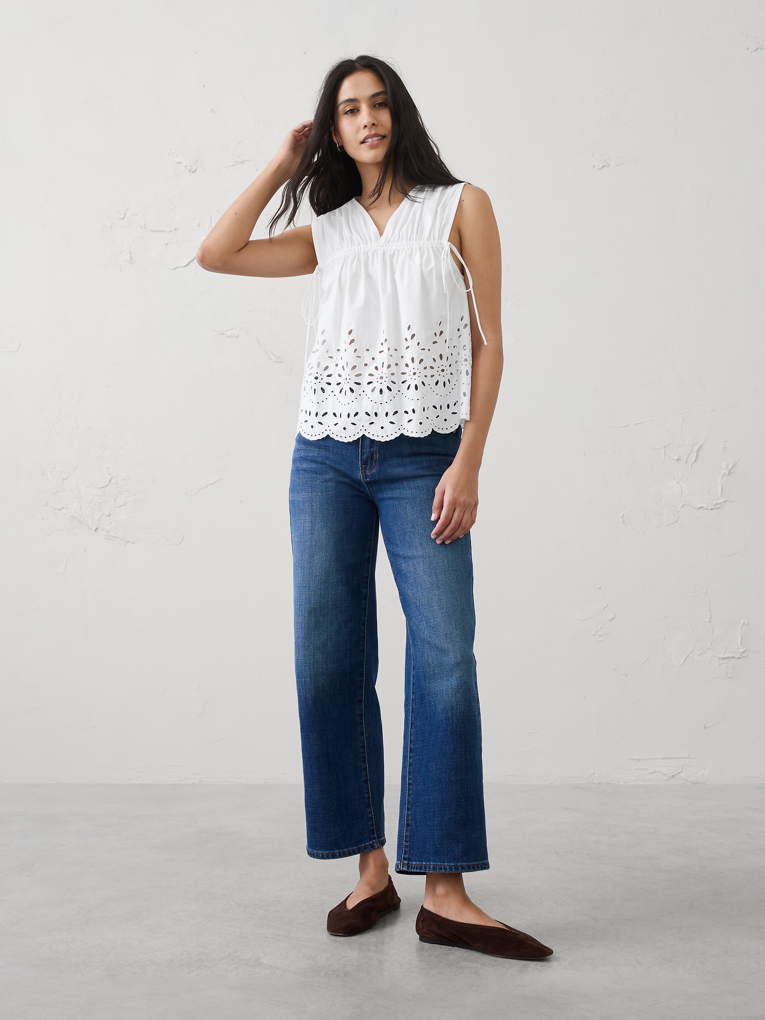 Image number 1 showing, Poplin Cinched-Ties Eyelet Top