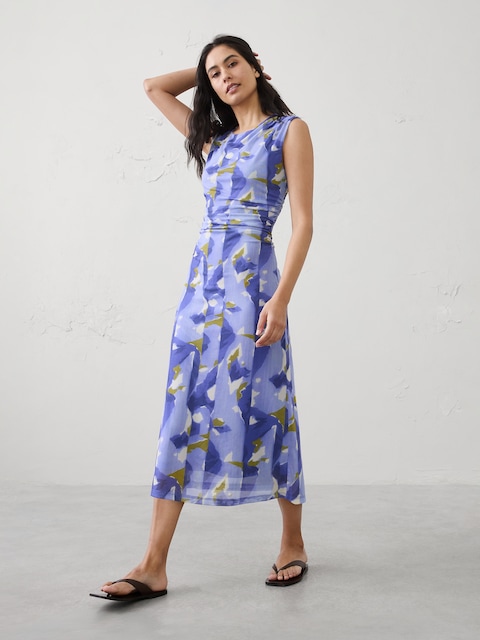 Shirred-Waist Midi Dress