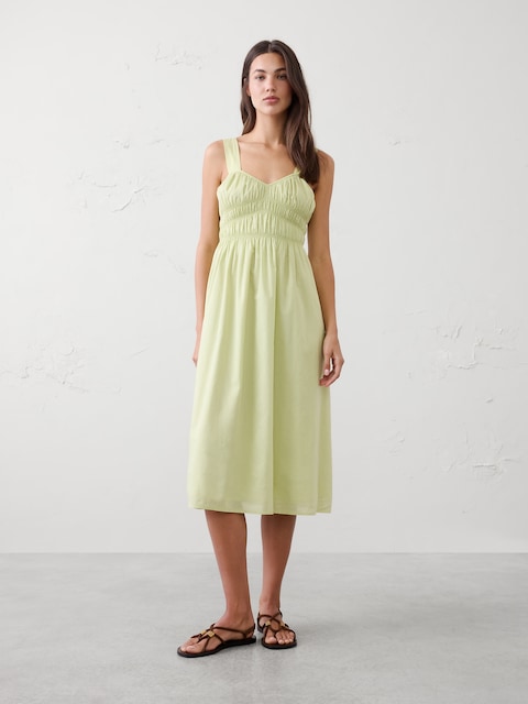 Voile Shirred-Bust Midi Dress