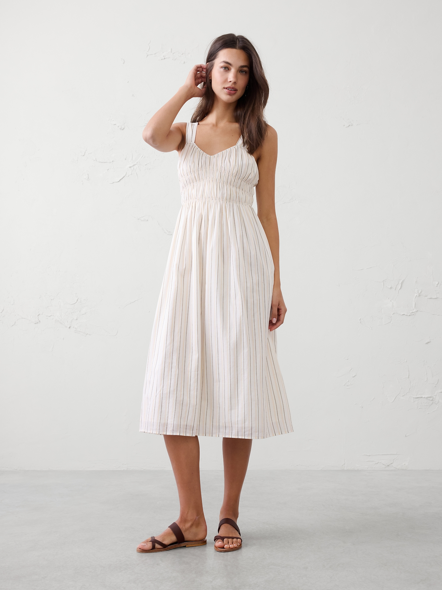 Image number 1 showing, Voile Shirred-Bust Midi Dress