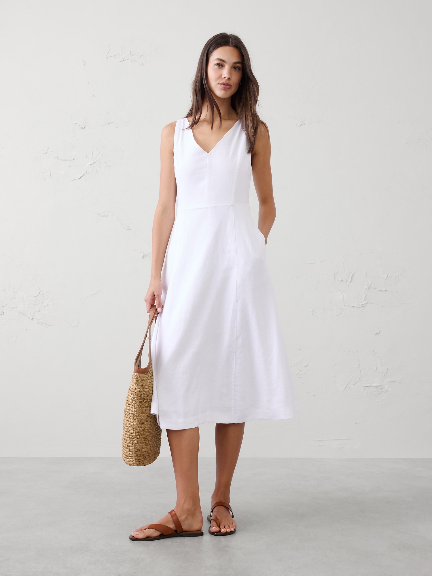 Image number 1 showing, Linen-Blend Drapey Midi Dress
