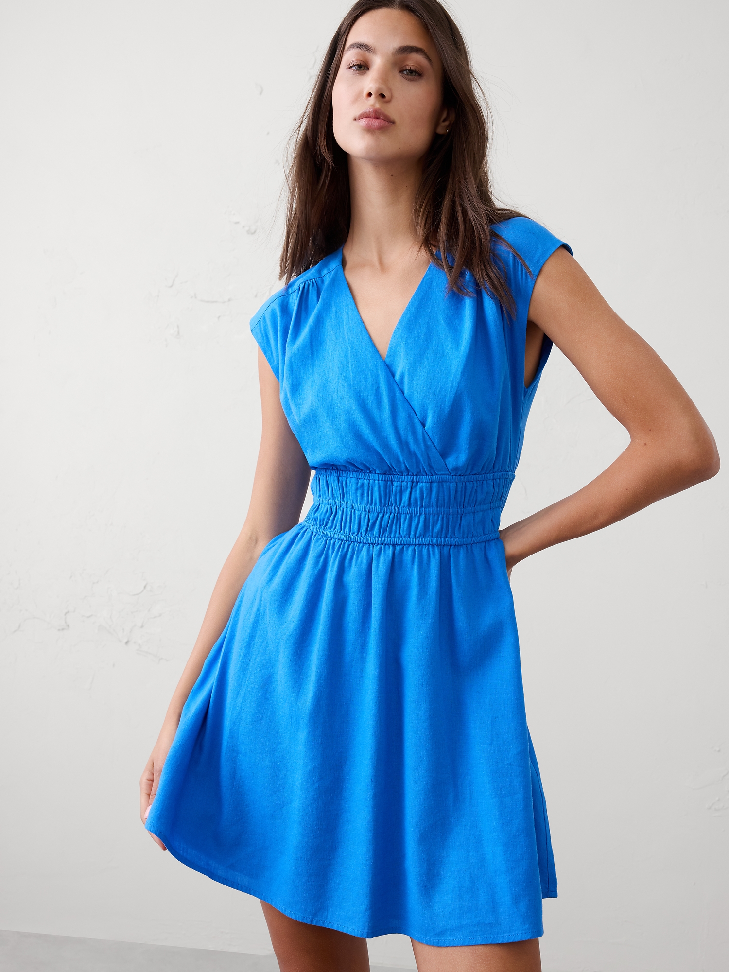 Image number 3 showing, Linen-Blend Smocked-Waist Mini Dress