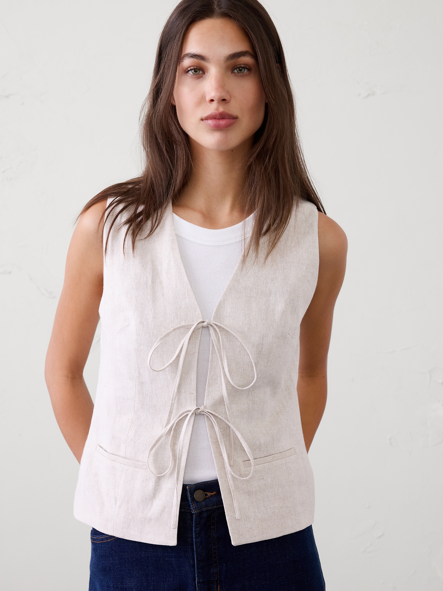 Image number 8 showing, Linen-Blend Tie-Front Vest