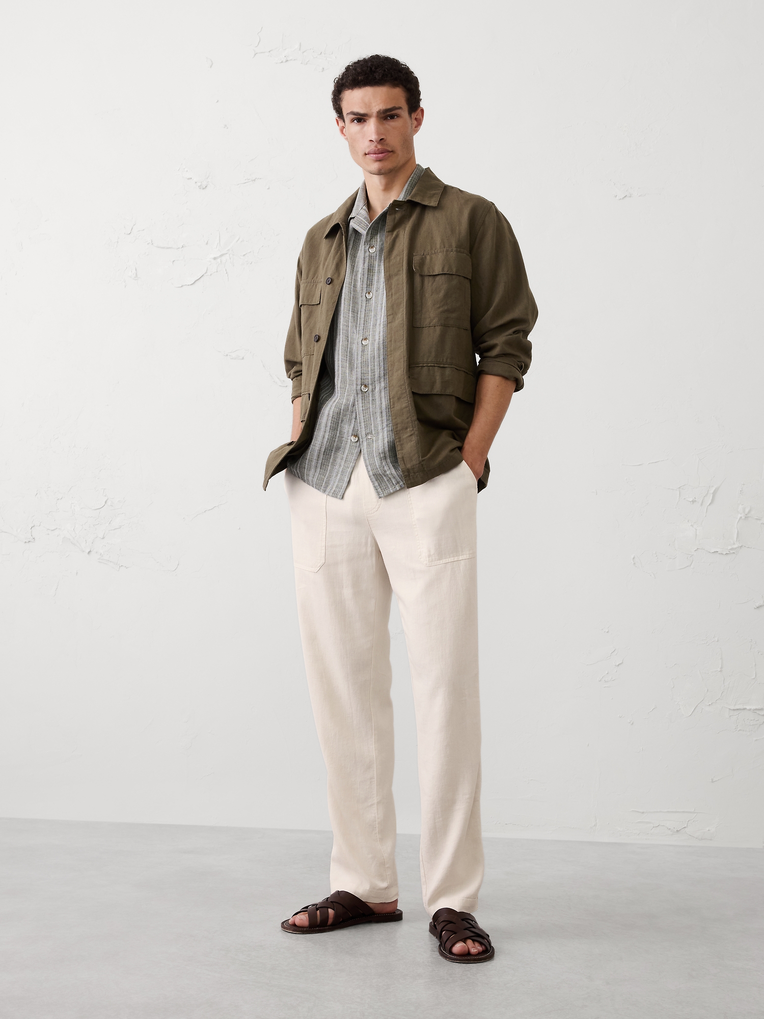 Image number 1 showing, Straight-Fit Linen-Blend Pull-On Pant