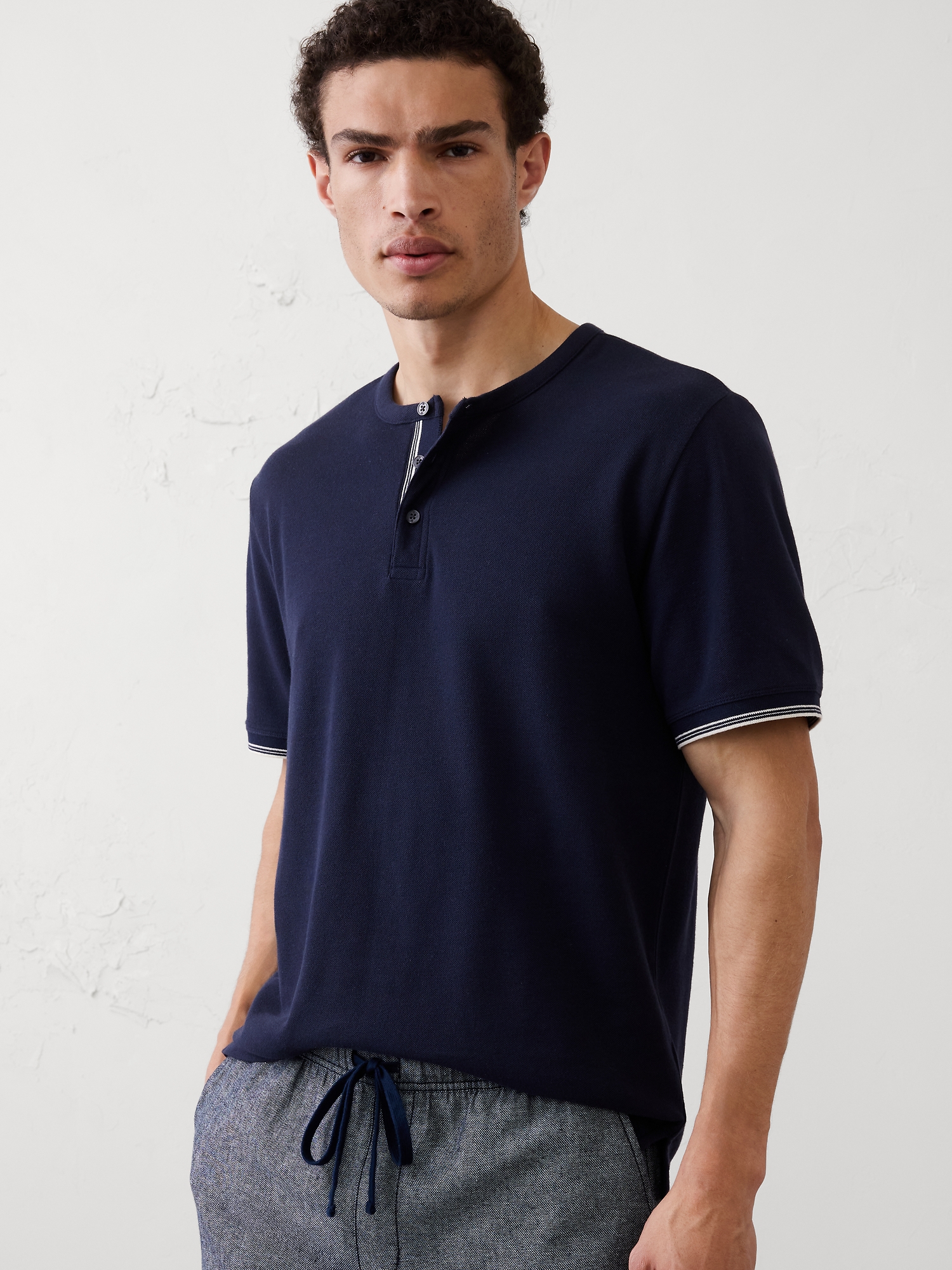 Image number 1 showing, Standard-Fit Textured Tipped Henley