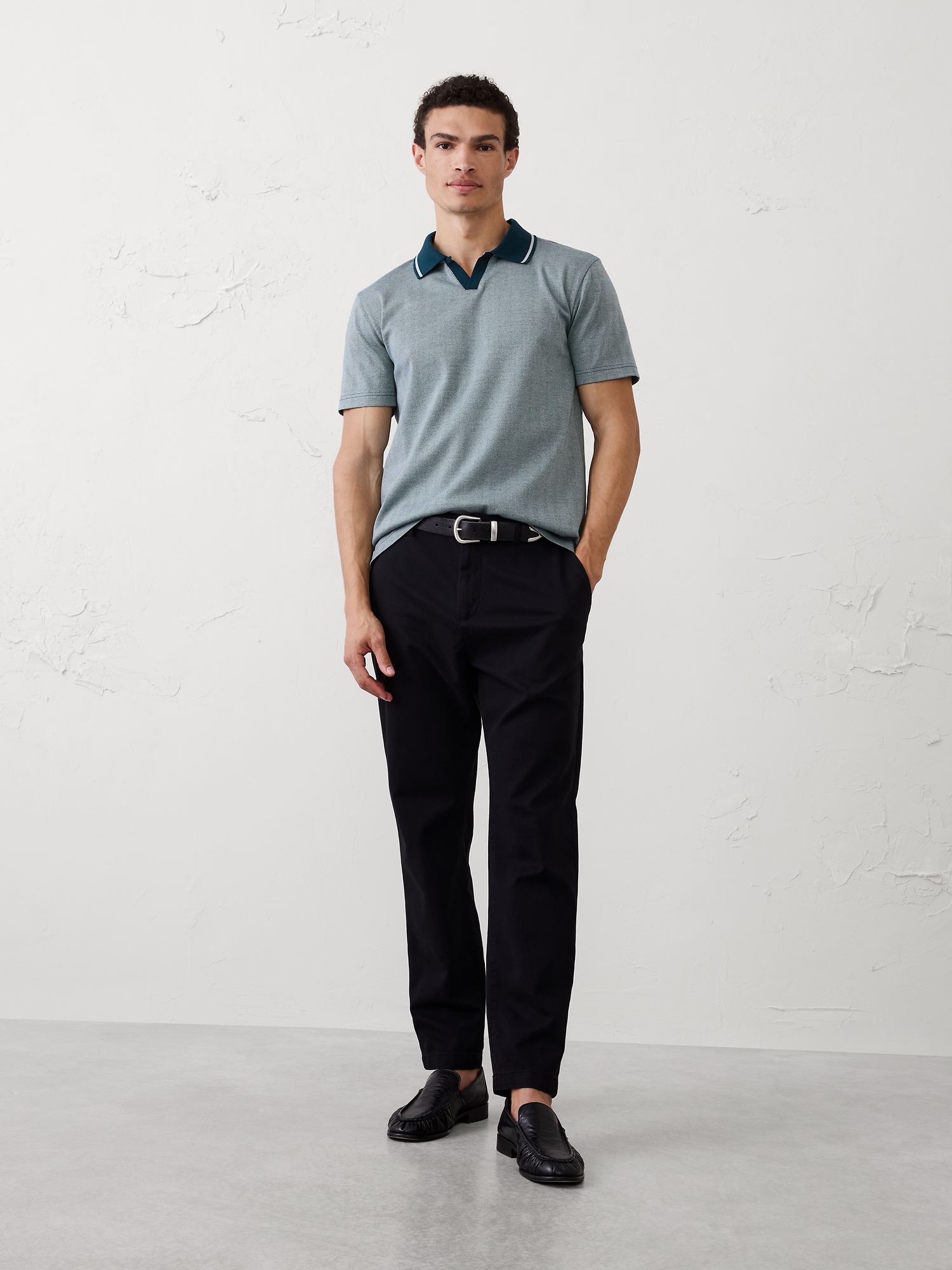 Image number 1 showing, Standard-Fit Luxe Touch Johnny-Collar Polo