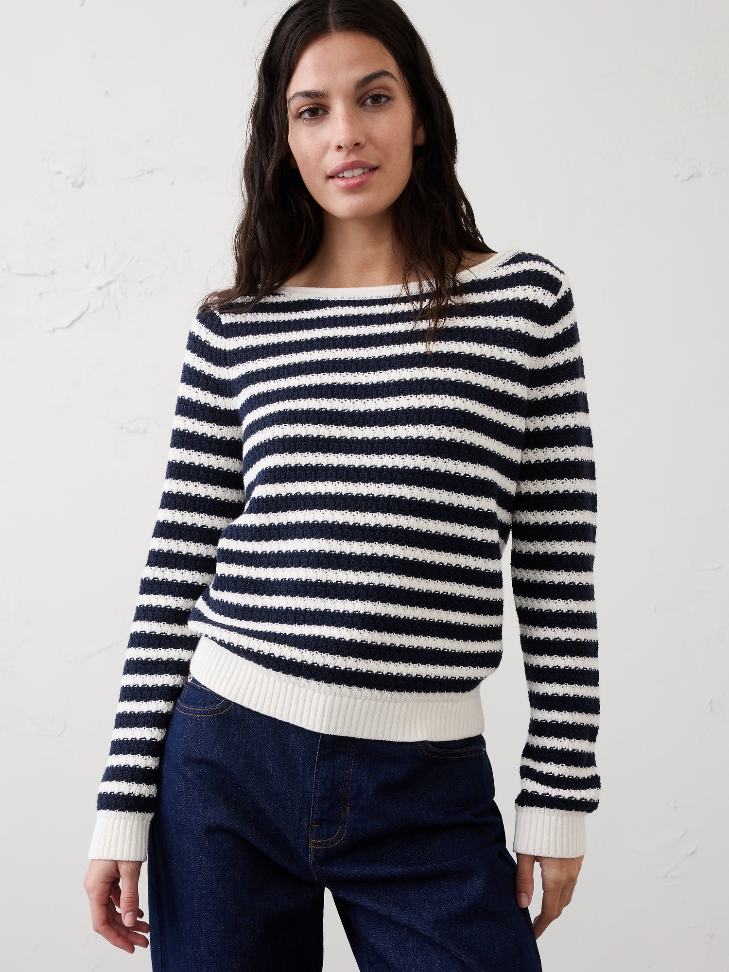 Image number 1 showing, Cotton Boatneck Crochet Sweater