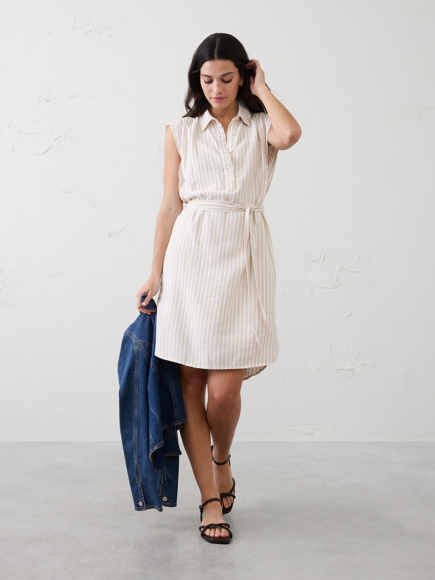 Image number 1 showing, Linen-Blend Knee-Length Shirtdress