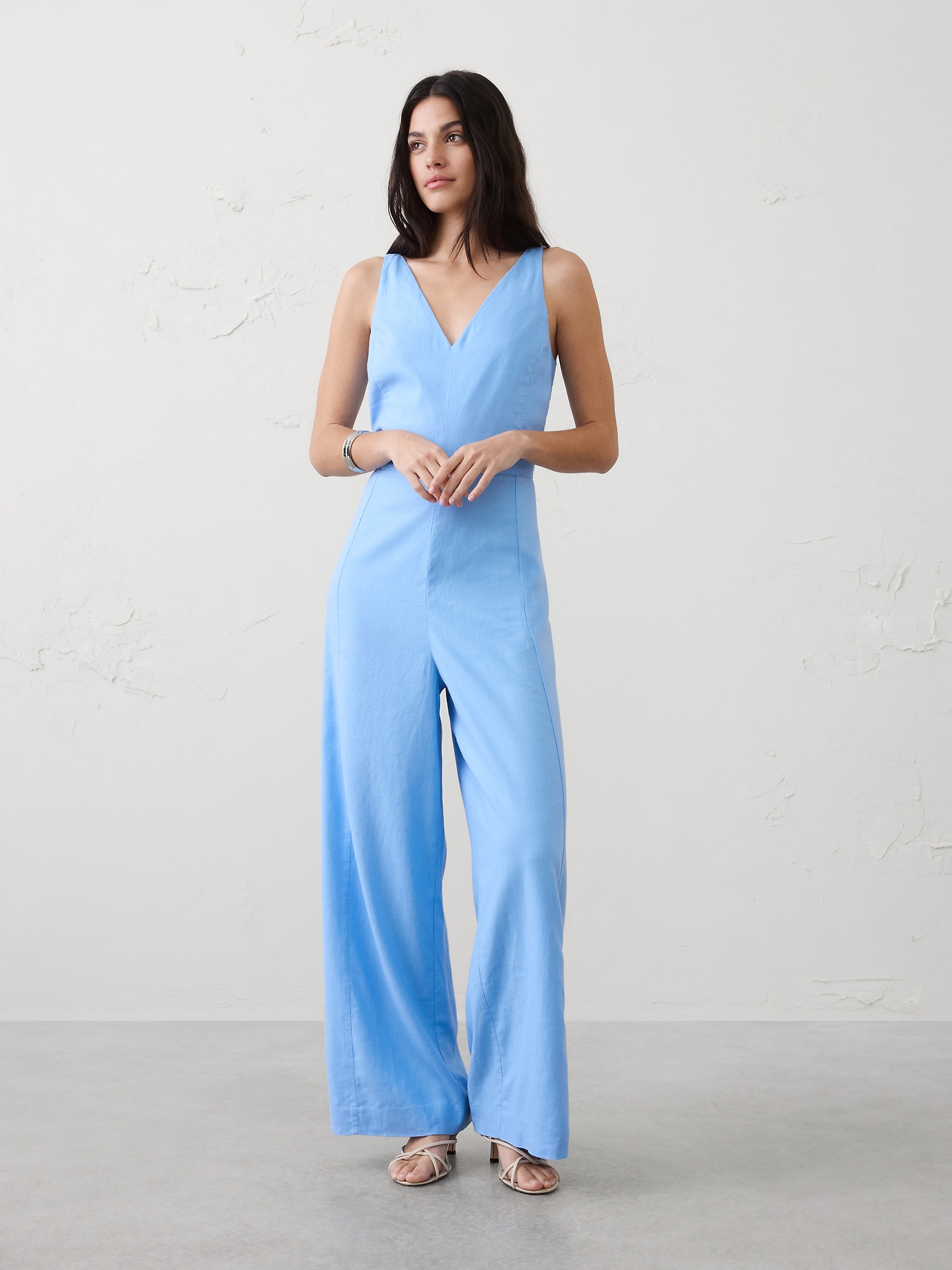 Image number 1 showing, Linen-Blend V-Neck Jumpsuit