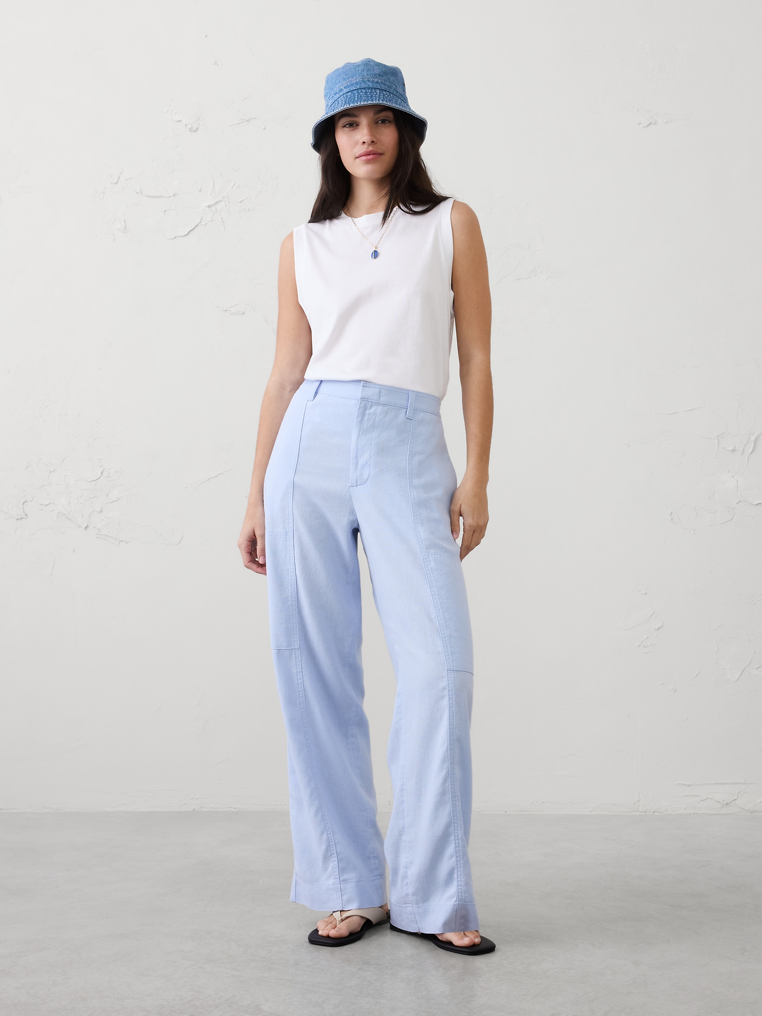 Image number 1 showing, Straight High-Rise Linen-Blend Utility Pant