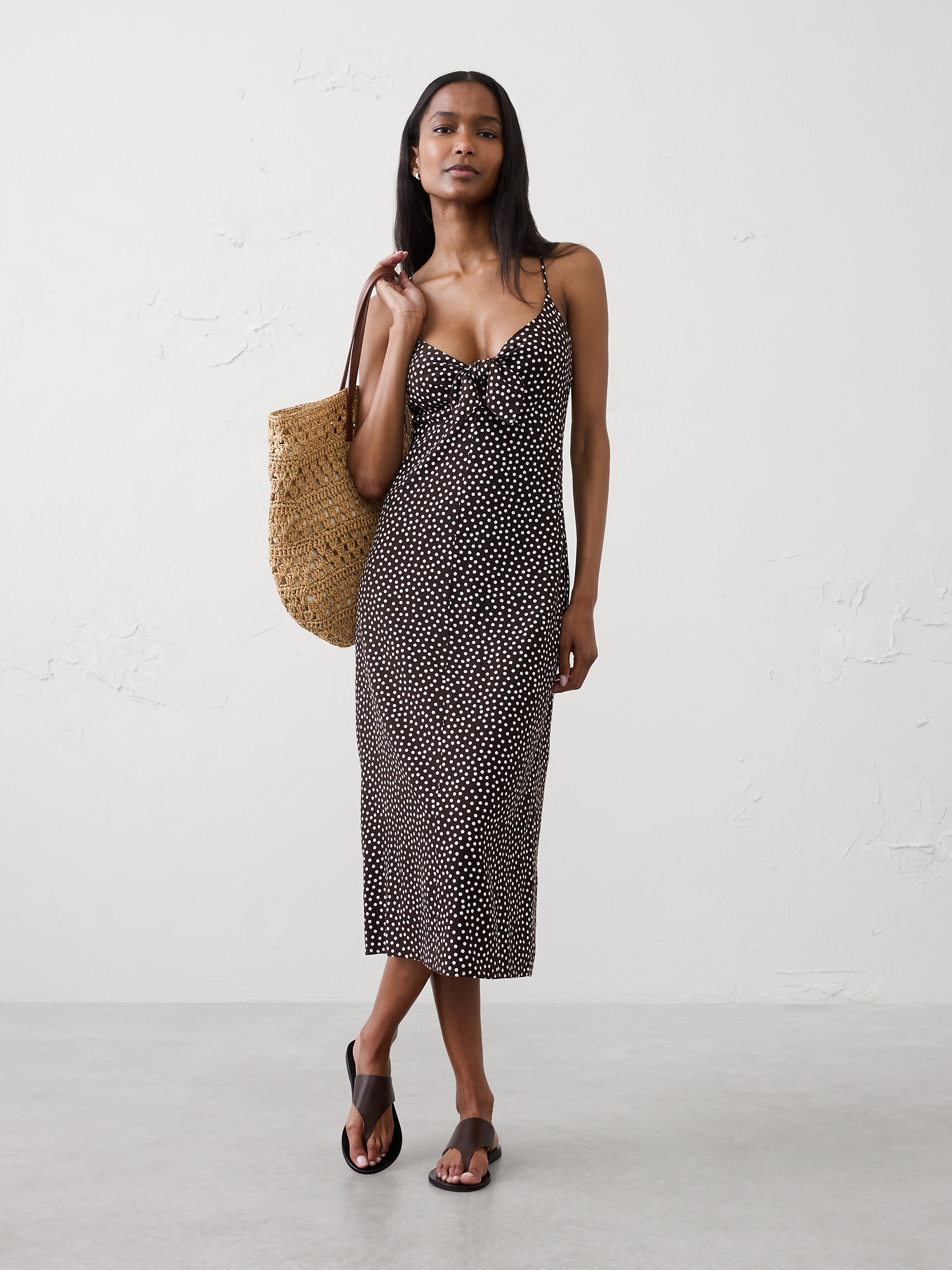 Image number 1 showing, Linen-Blend Tie-Front Midi Dress