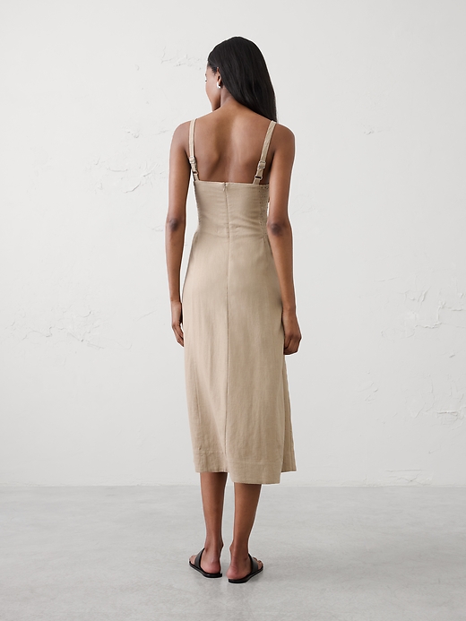 Linen-Blend Strappy Twist-Front Midi Dress | Banana Republic Factory