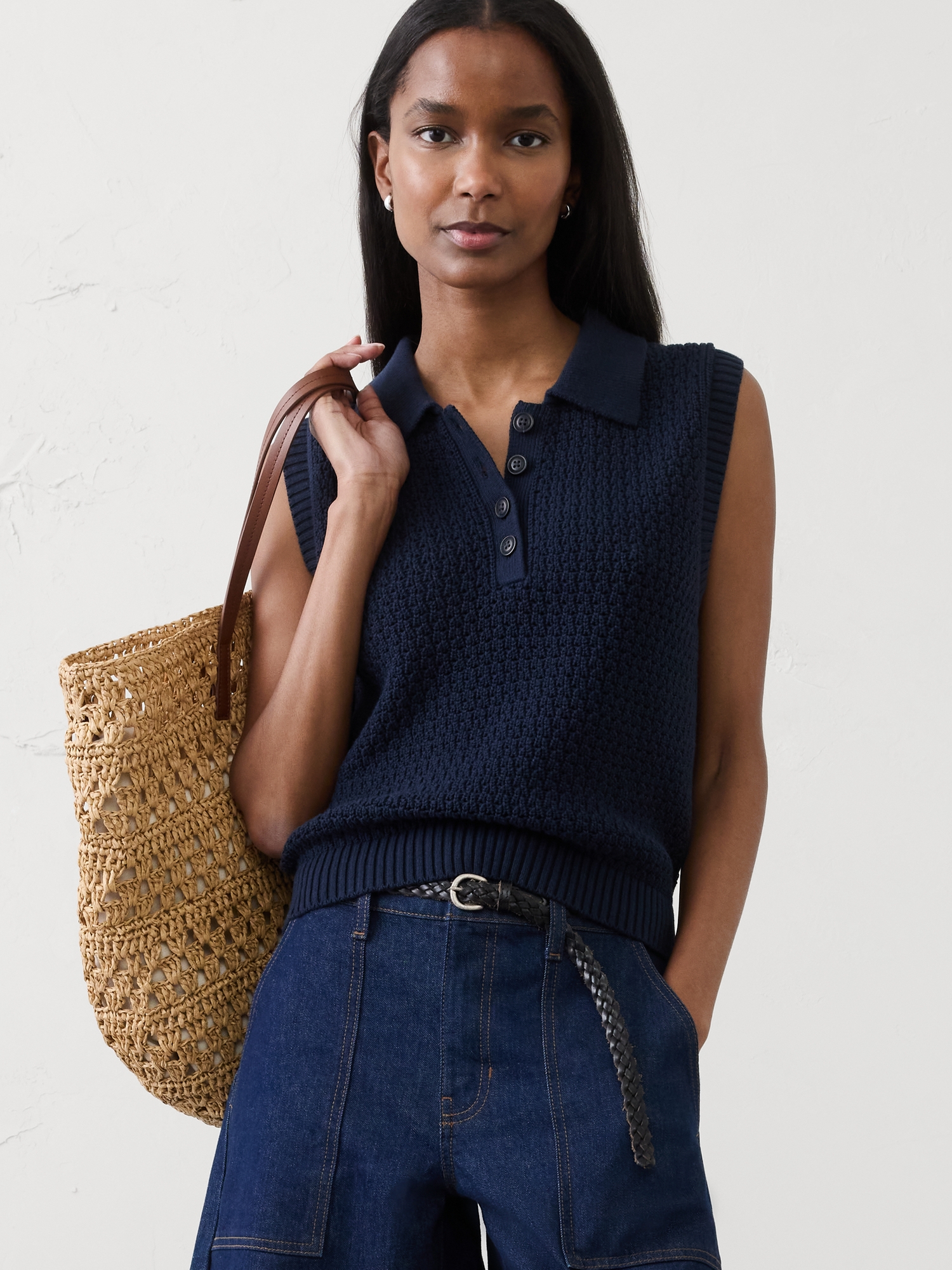 Image number 1 showing, Cotton Crochet Sweater Polo