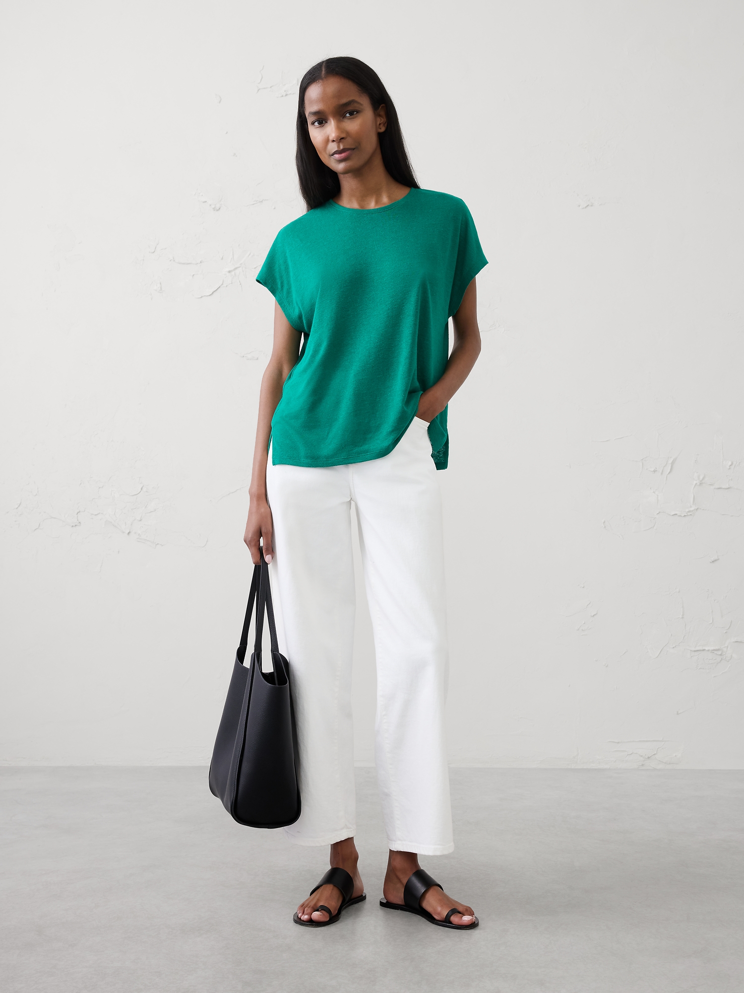Image number 1 showing, Linen-Blend Cap-Sleeve T-Shirt