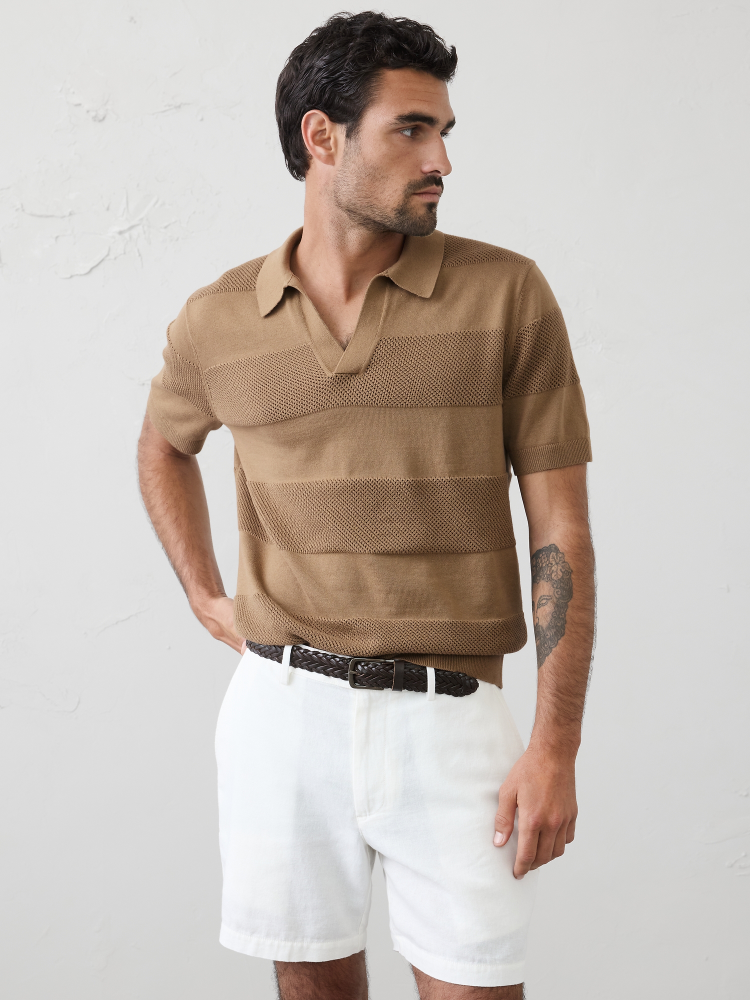 Image number 1 showing, Mesh Striped Sweater Polo