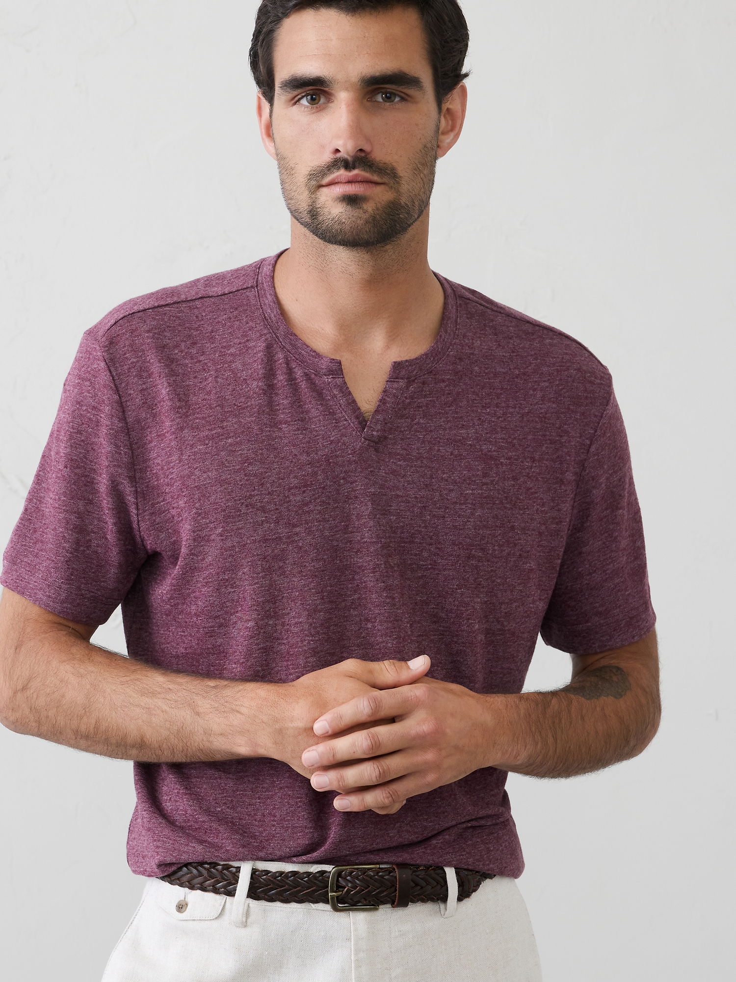 Image number 6 showing, Standard-Fit Linen-Blend Notch T-Shirt