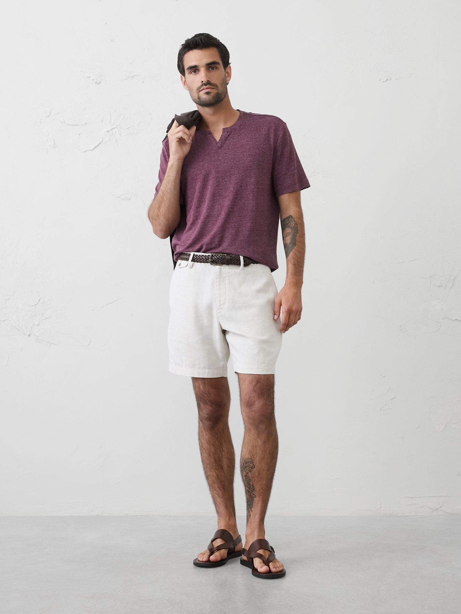 Image number 1 showing, Standard-Fit Linen-Blend Notch T-Shirt