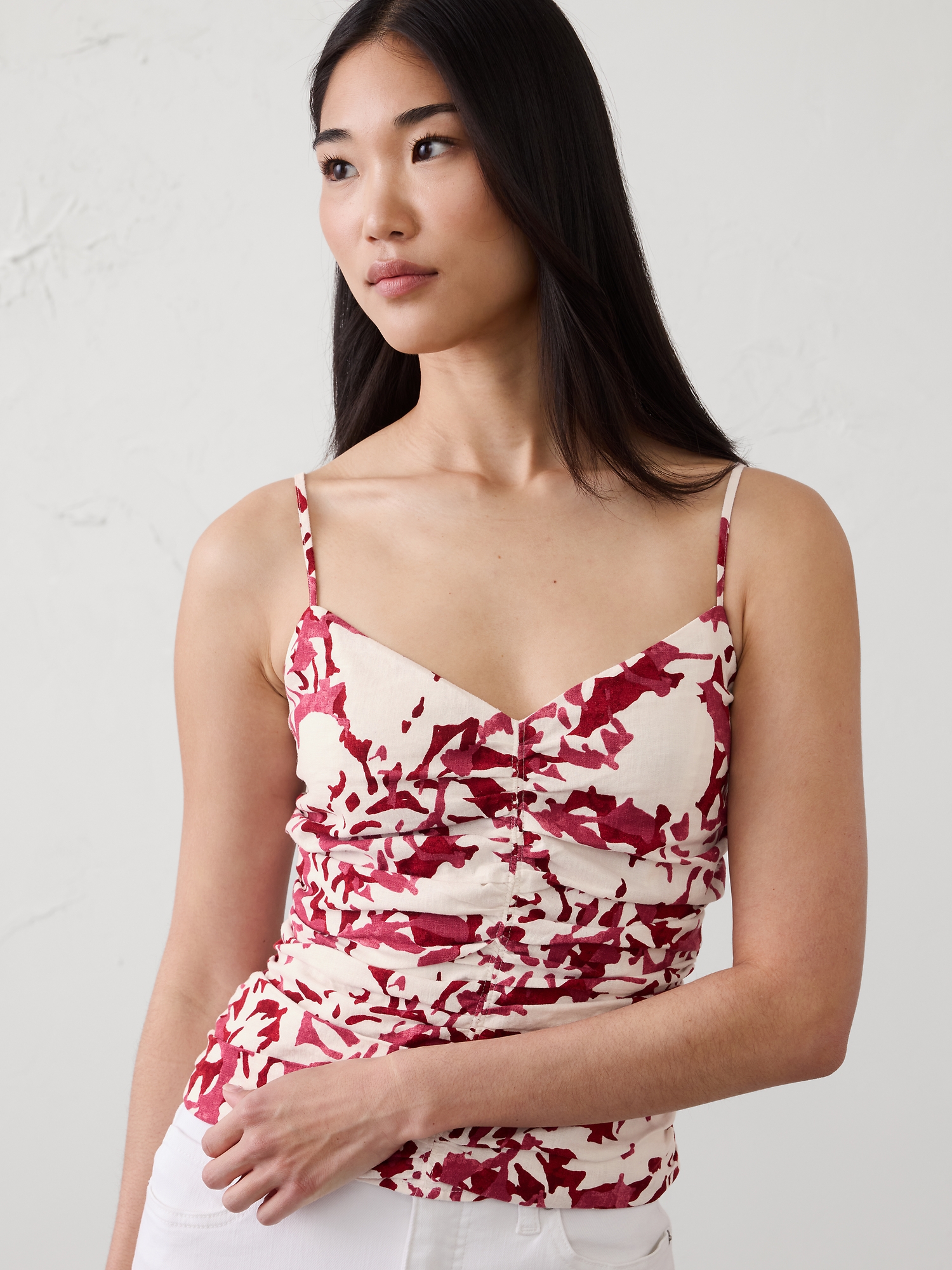 Image number 3 showing, Linen-Blend Strappy Ruched Top